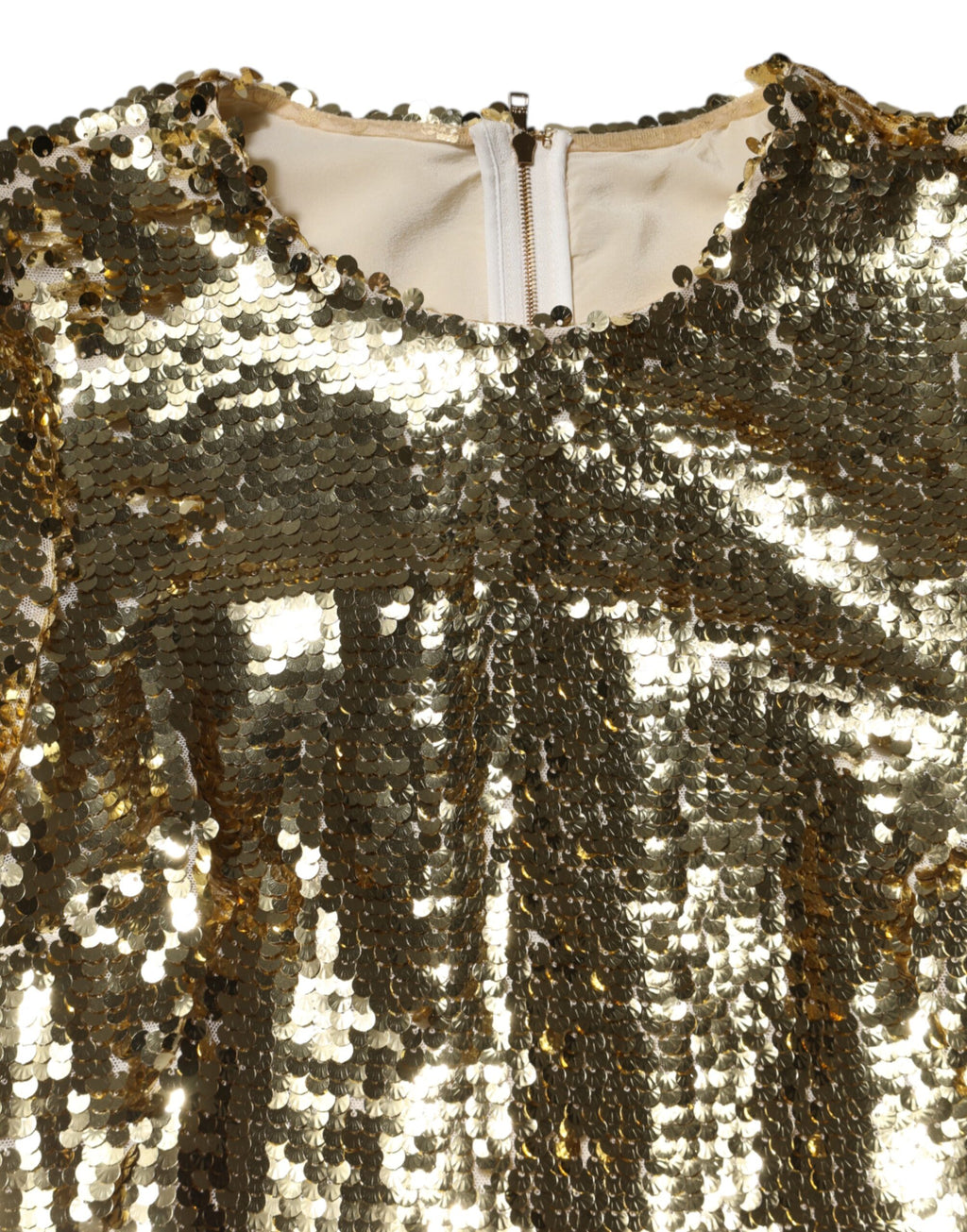 Dolce & Gabbana Gouden Pailletten Mini Jurk met Lange Mouwen