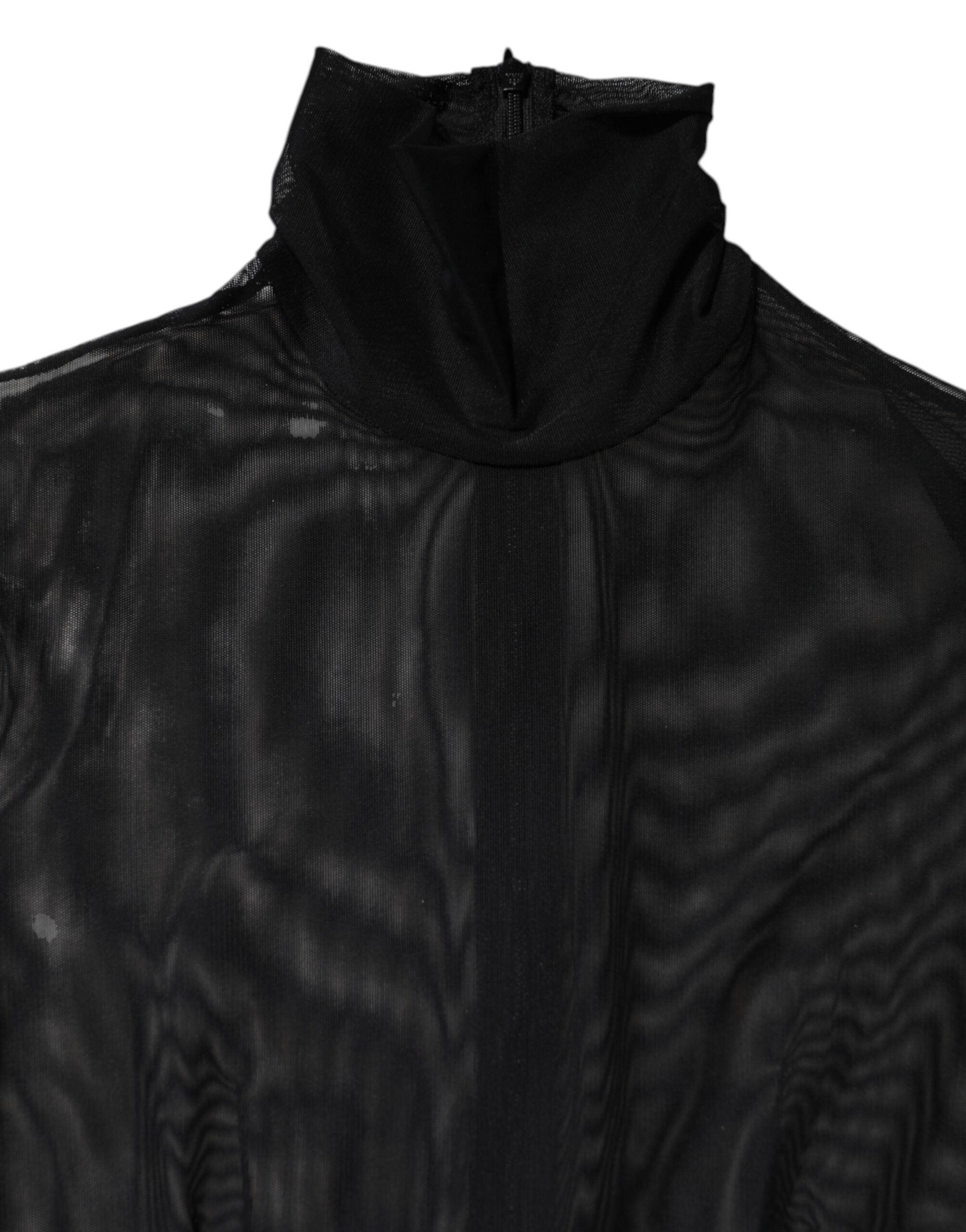 Dolce & Gabbana Schwarzer durchsichtiger Maschenstoff Langarm-Overall Bodysuit Kleid