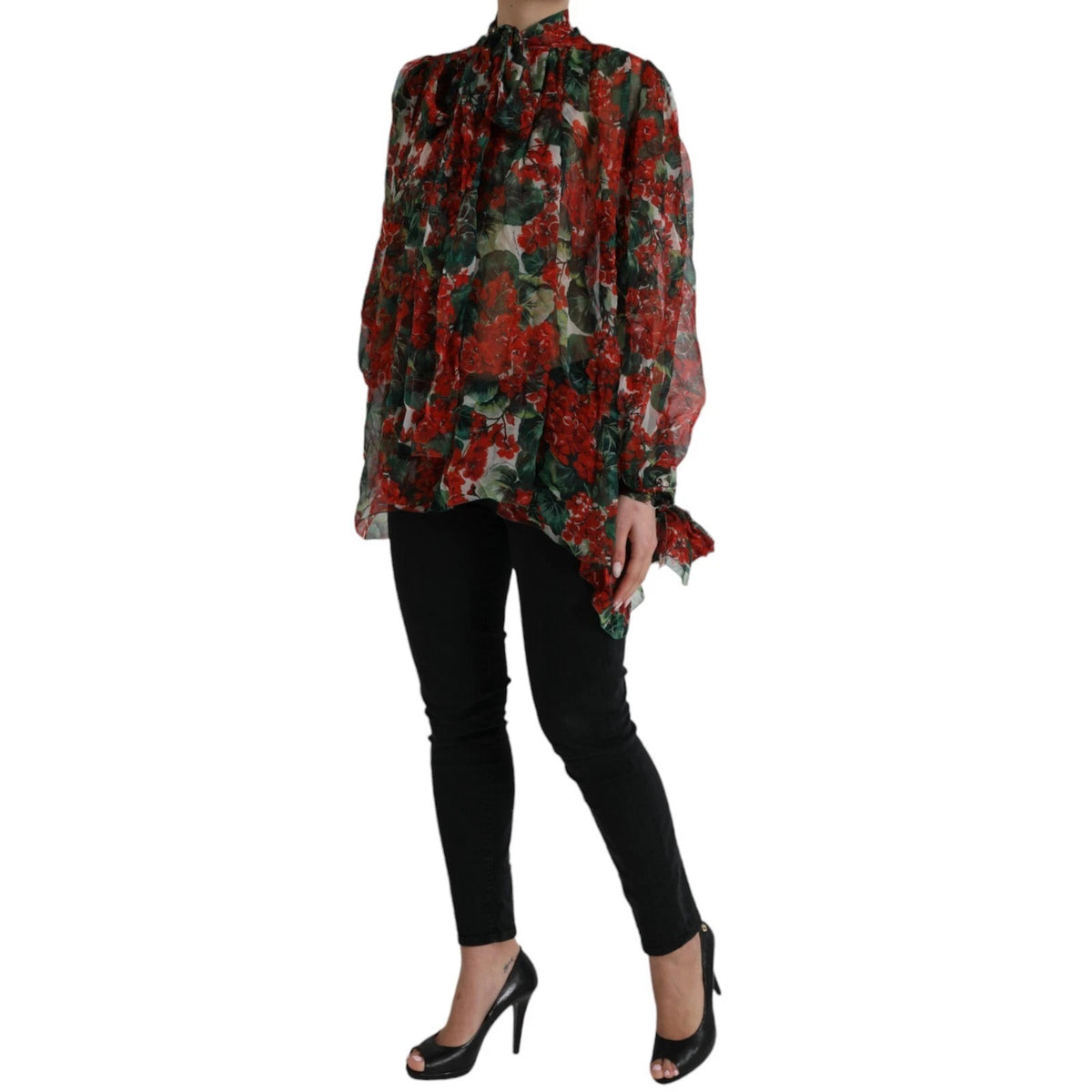 Dolce & Gabbana Multicolor Floral Seidenkragen Bluse