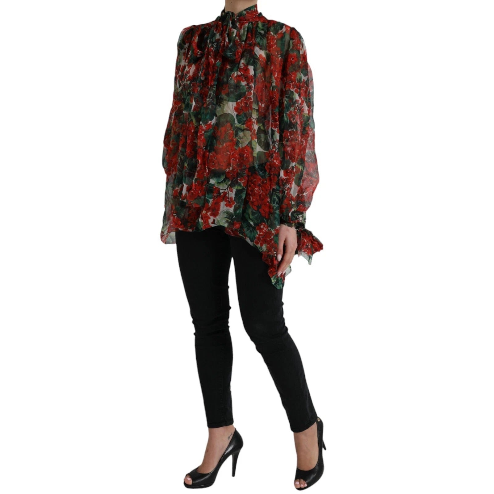 Dolce & Gabbana Multicolor Floral Seidenkragen Bluse