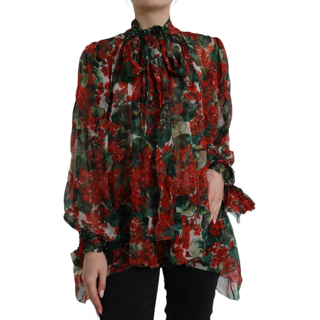 Dolce & Gabbana Multicolor Floral Seidenkragen Bluse