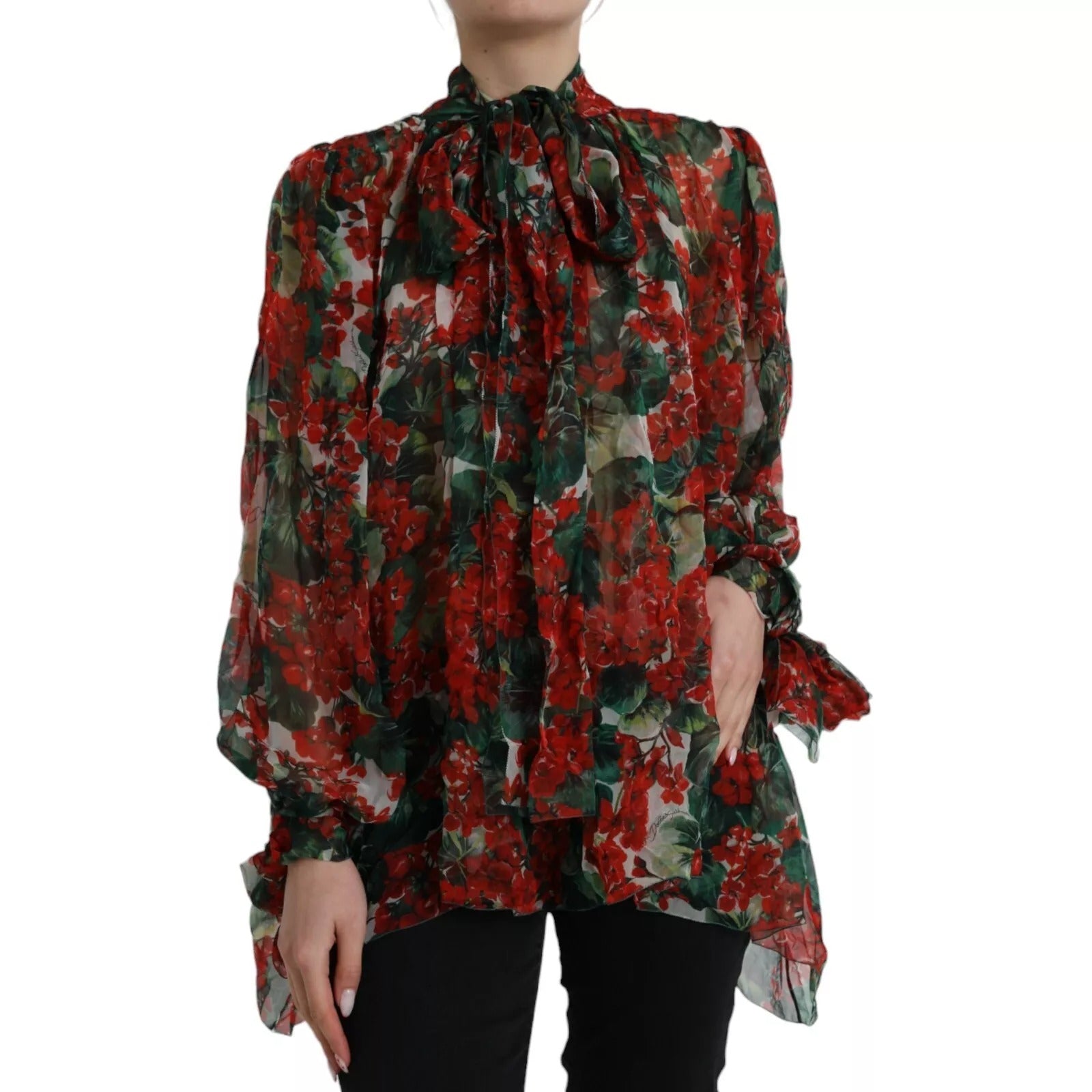 Dolce & Gabbana Multicolor Floral Seidenkragen Bluse