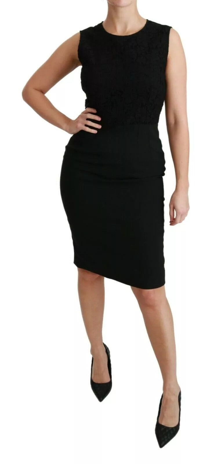 Dolce & Gabbana Schwarzes Spitzenkleid Bodycon Etuikleid STAFF Kleid