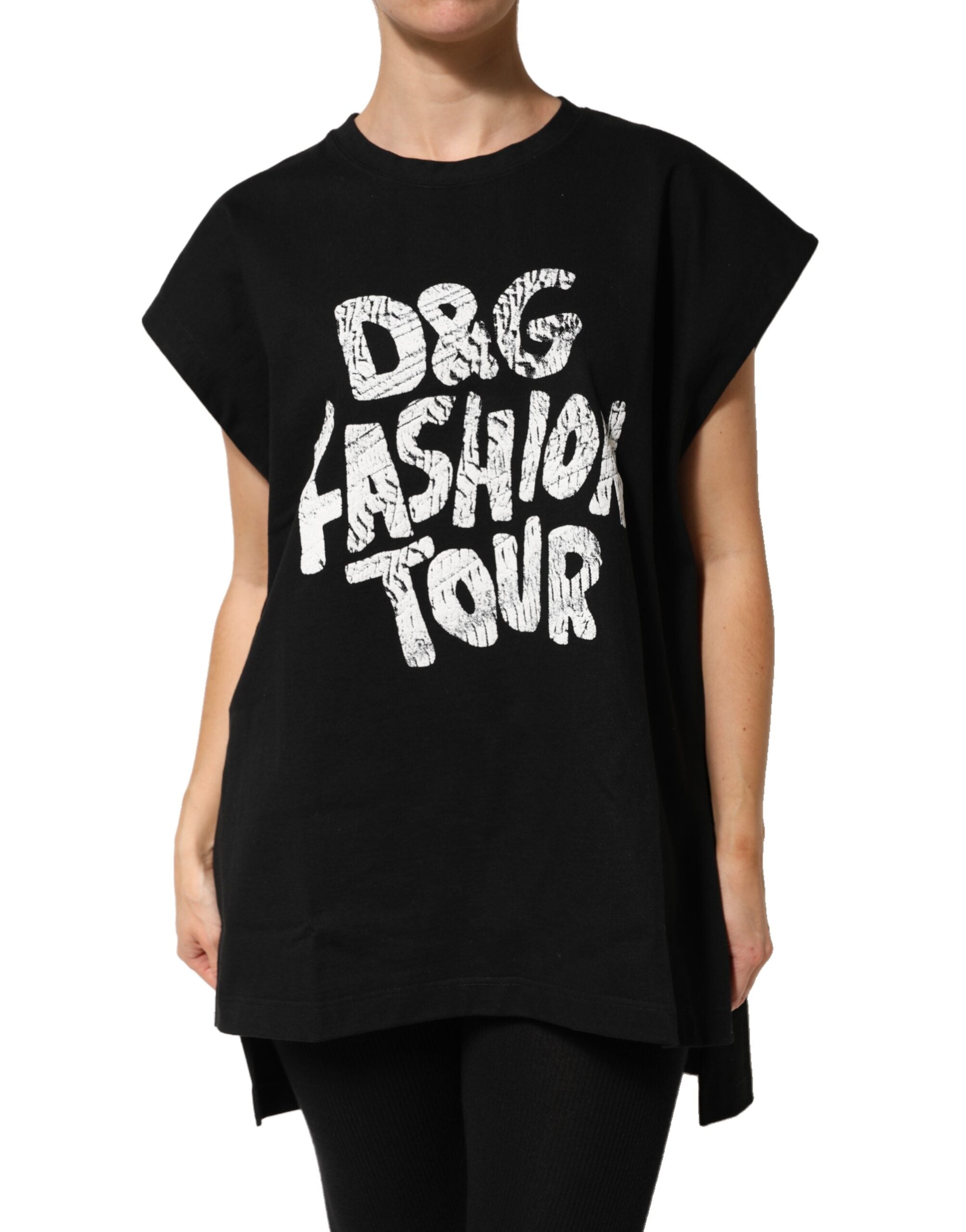 Dolce & Gabbana Schwarzes ärmelloses DG Fashion Top aus Baumwolle