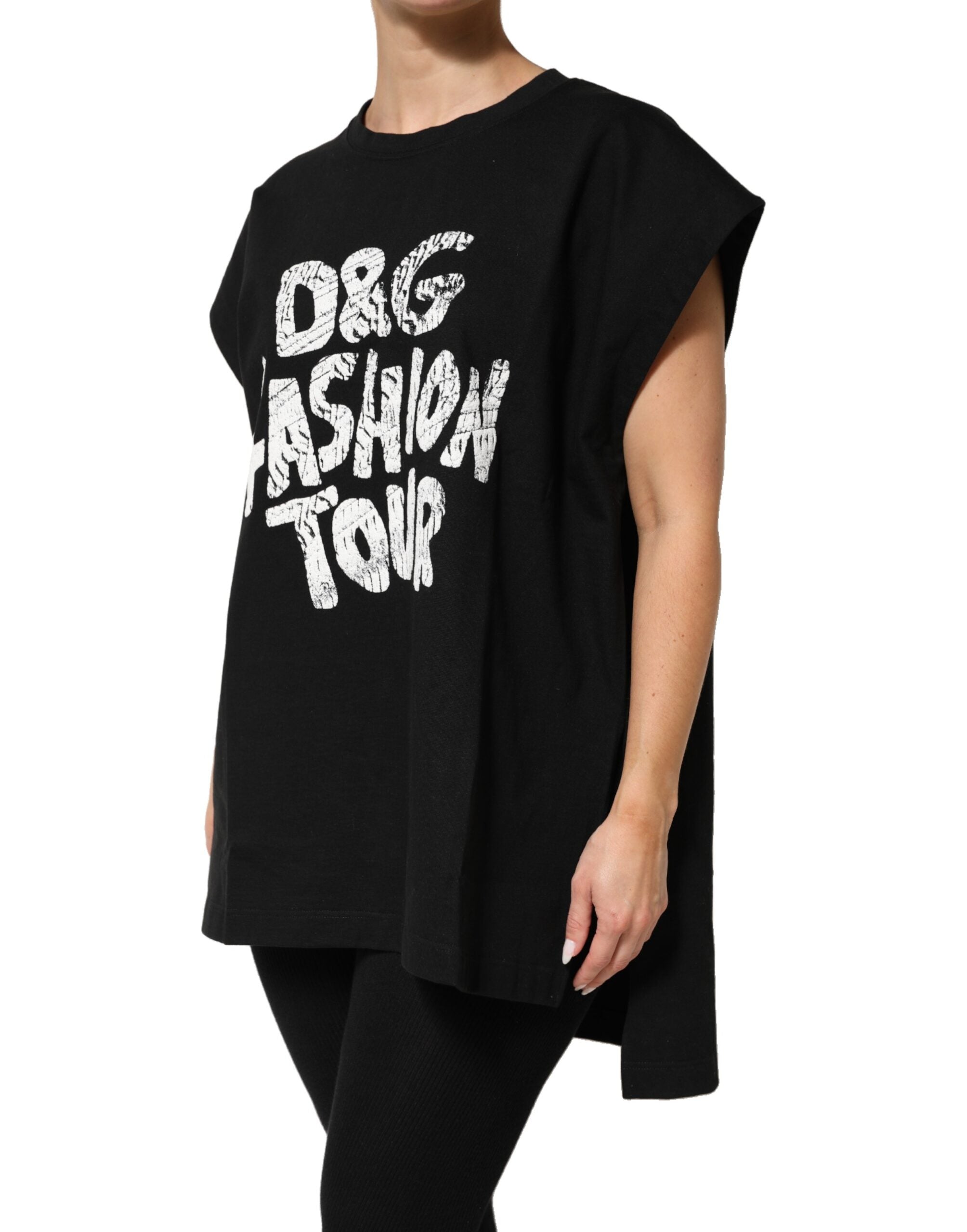 Dolce & Gabbana Schwarzes ärmelloses DG Fashion Top aus Baumwolle