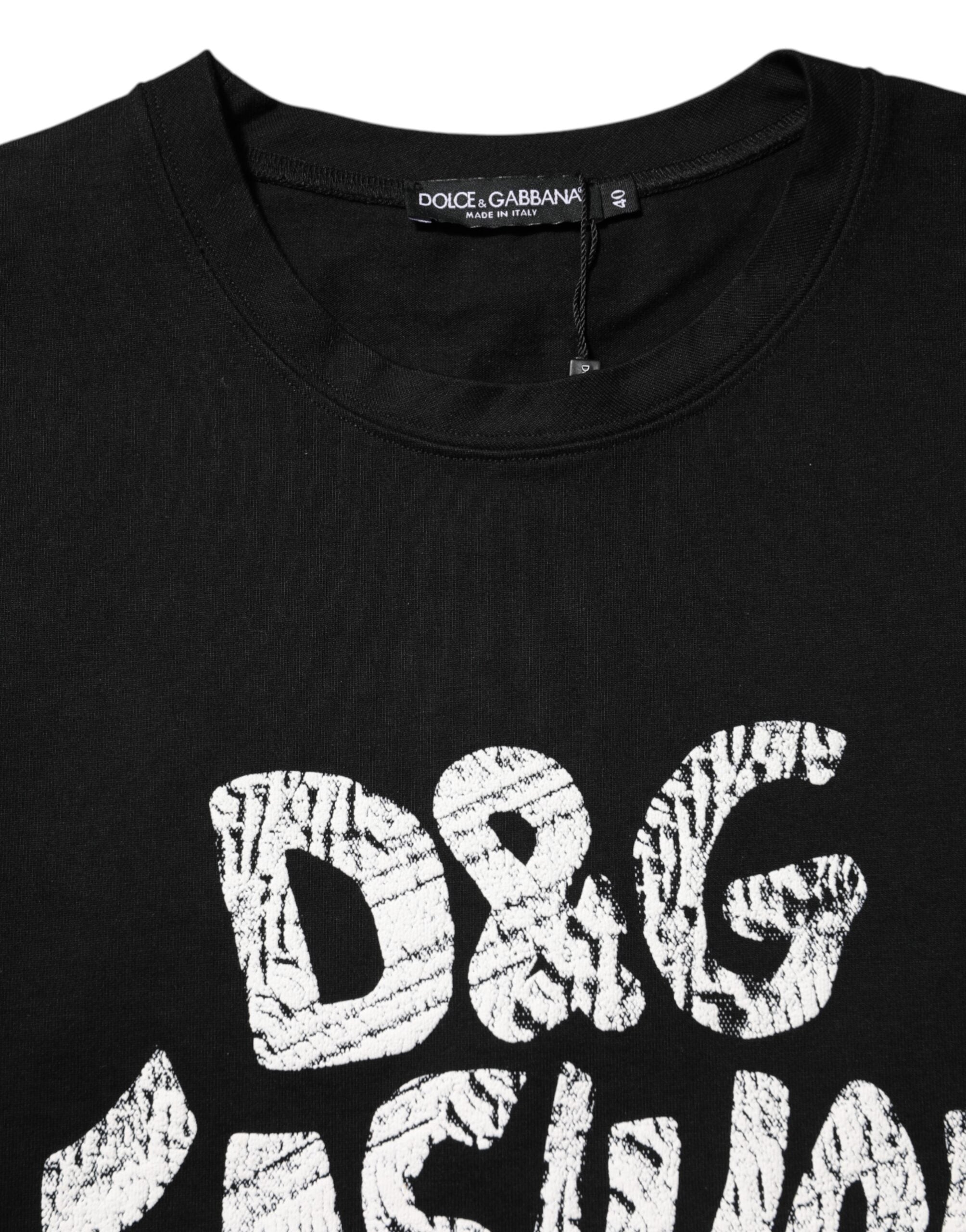 Dolce & Gabbana Schwarzes ärmelloses DG Fashion Top aus Baumwolle