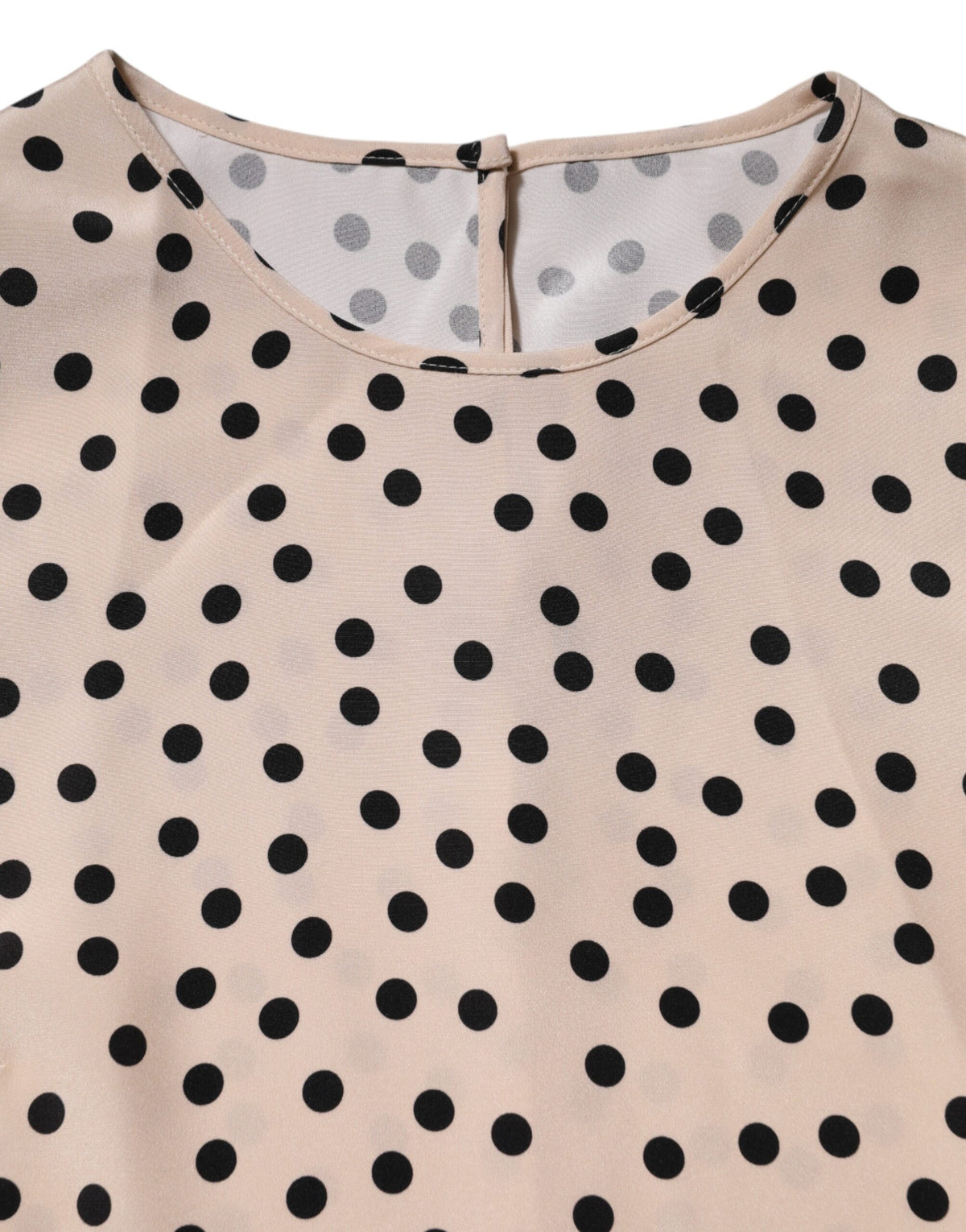 Dolce & Gabbana Beige Zwart Gestippelde Zijden Blouse Met Korte Mouwen