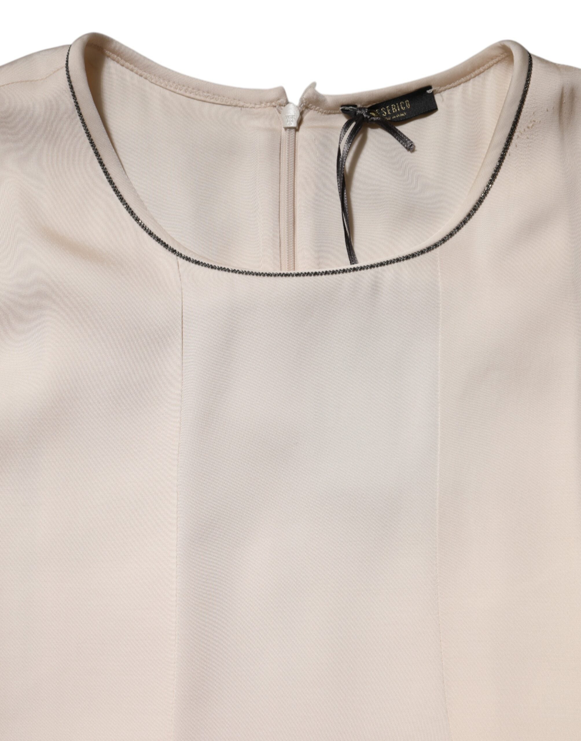 Peserico Beige Viskose Plissee ärmelloses langes Maxikleid