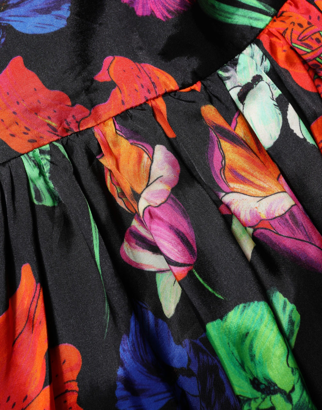 MSGM Kleid Schwarz Multicolor Floral Ruffle Long Sleeve Mini Dress