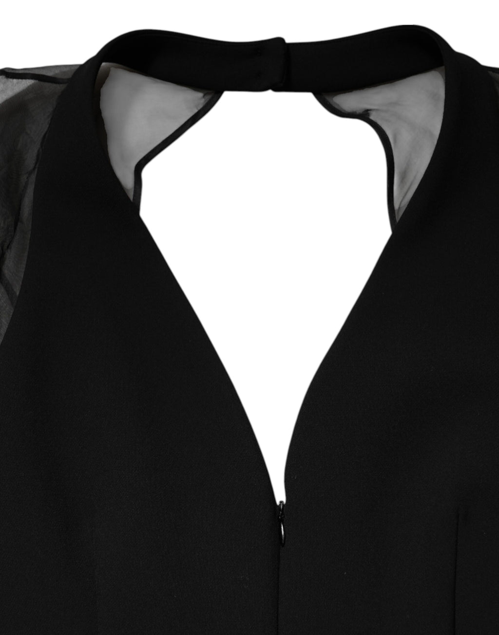 Emporio Armani Schwarzes Minikleid mit transparenten Ärmeln und Gürtel mit V-Ausschnitt