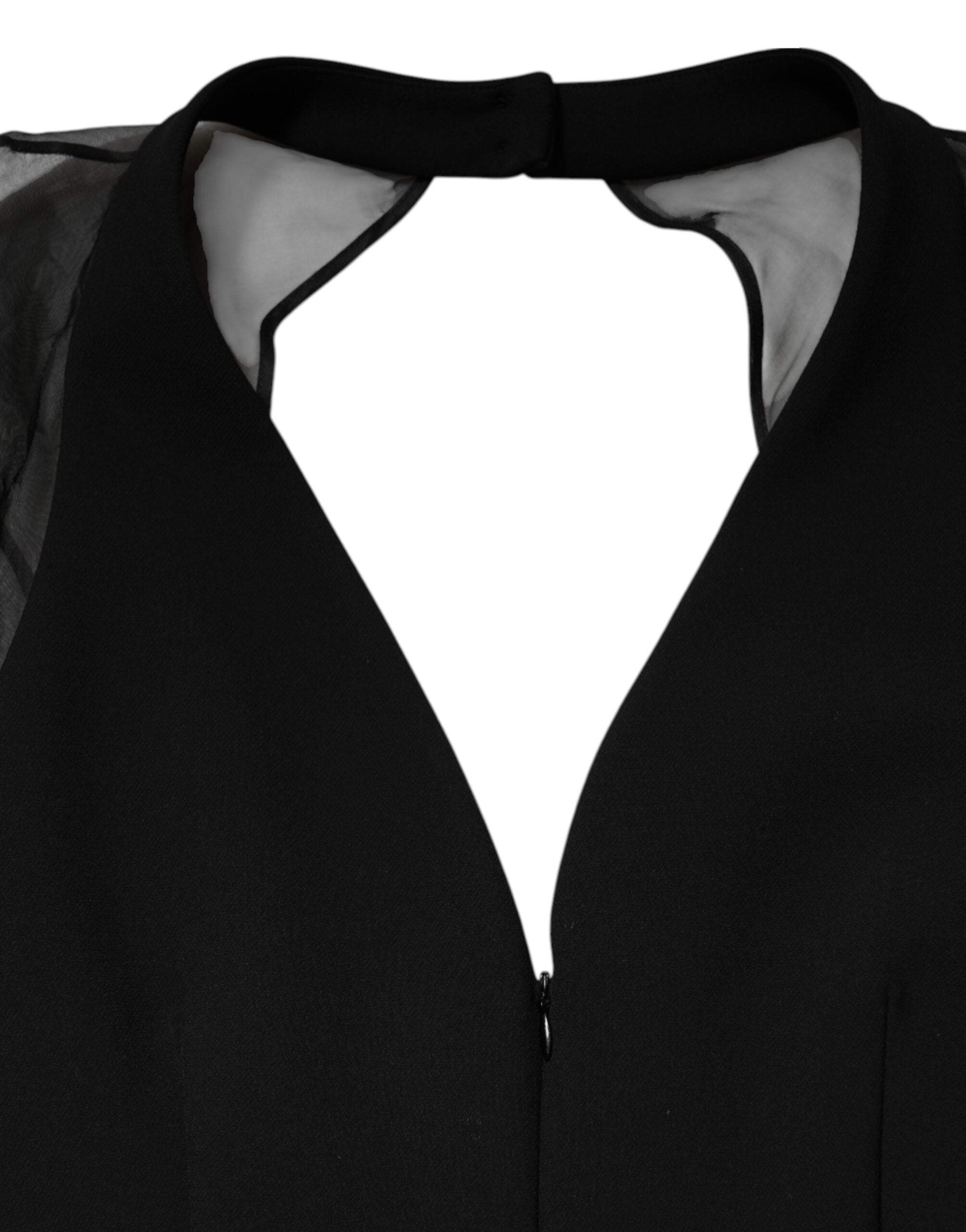 Emporio Armani Schwarzes Minikleid mit transparenten Ärmeln und Gürtel mit V-Ausschnitt