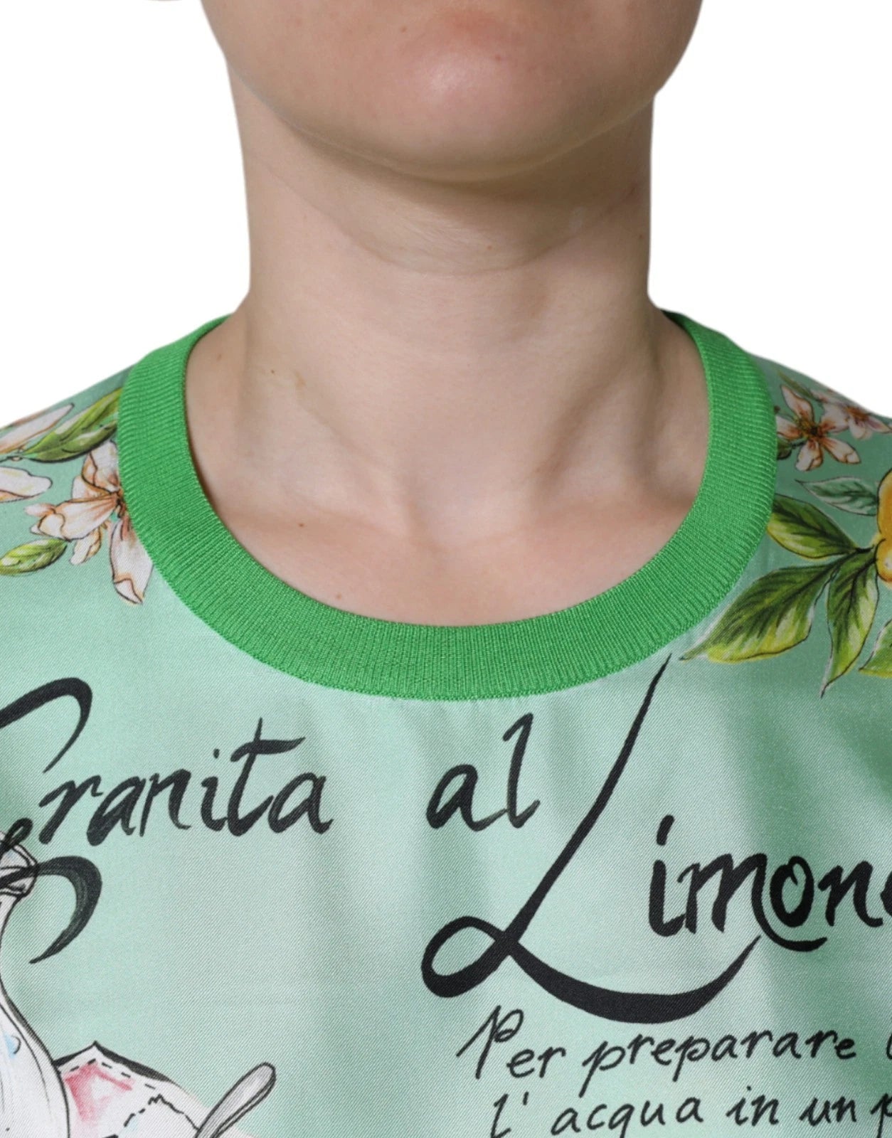 Dolce & Gabbana Grüner Lemon Print Pullover Seide Frauen Pullover