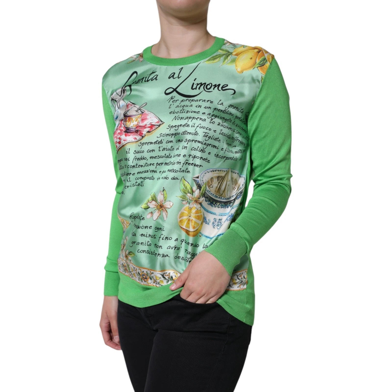 Dolce & Gabbana Grüner Lemon Print Pullover Seide Frauen Pullover
