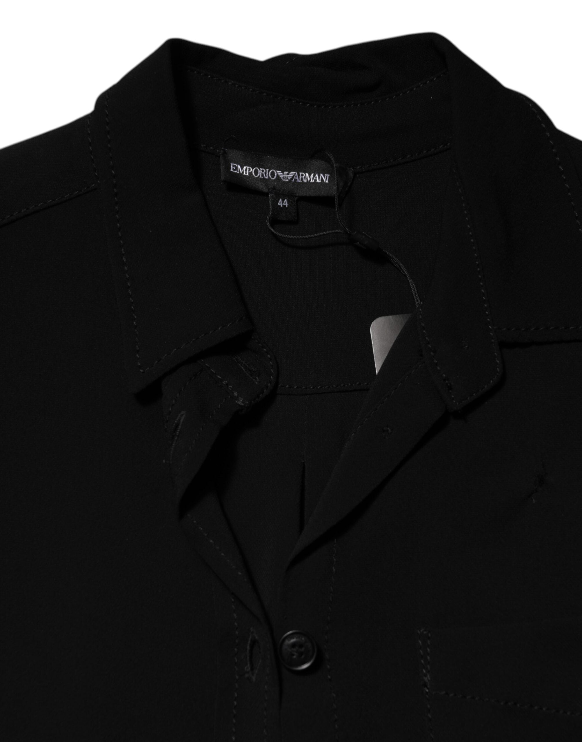 Emporio Armani Schwarzes Hemd aus Viskosemischung mit Gürtel