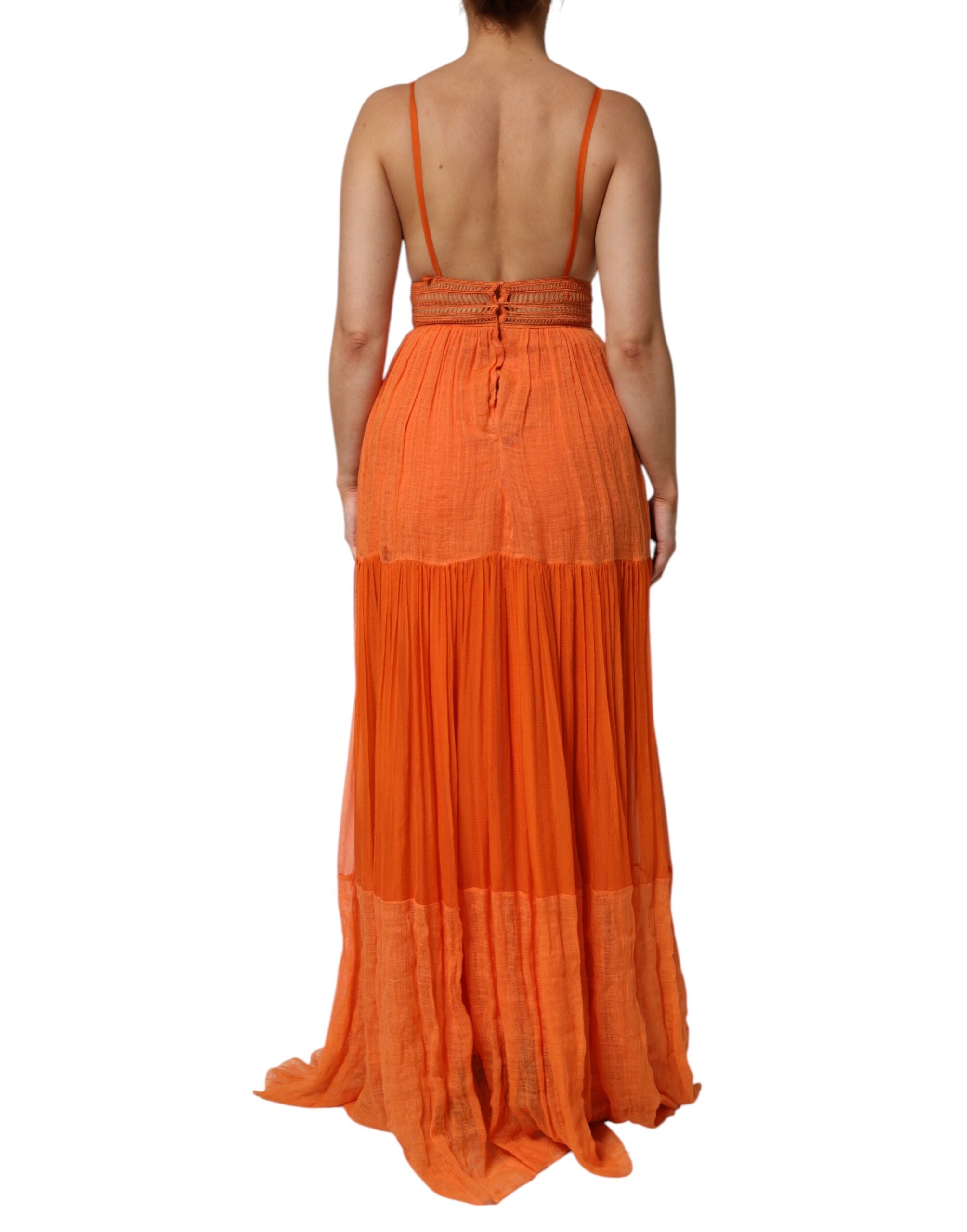 Alberta Ferretti Orangefarbenes Bustier-Maxikleid mit Spitzeneinsatz