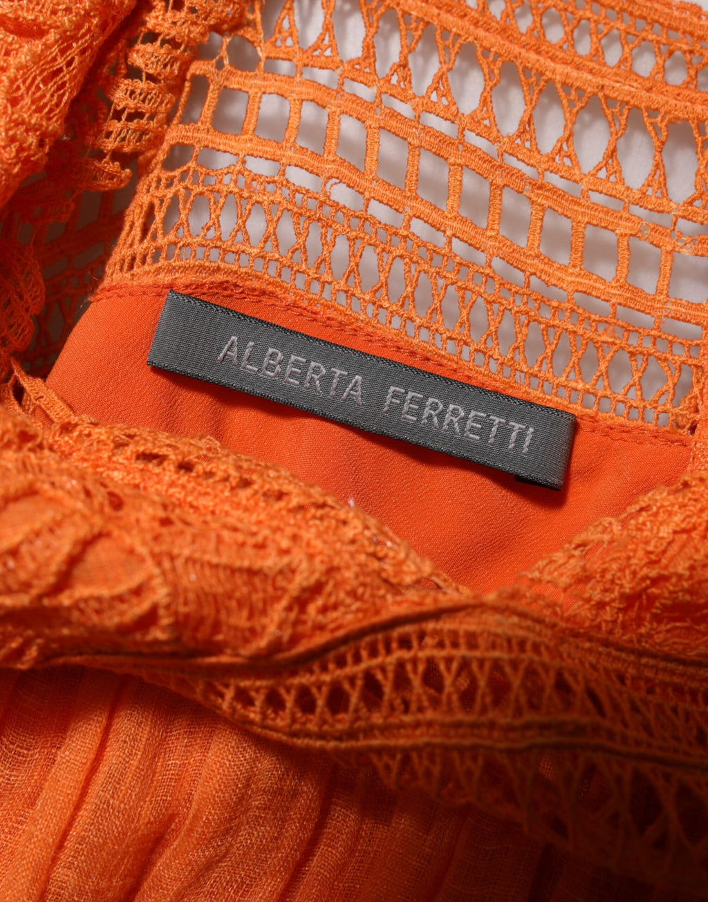 Alberta Ferretti Orangefarbenes Bustier-Maxikleid mit Spitzeneinsatz