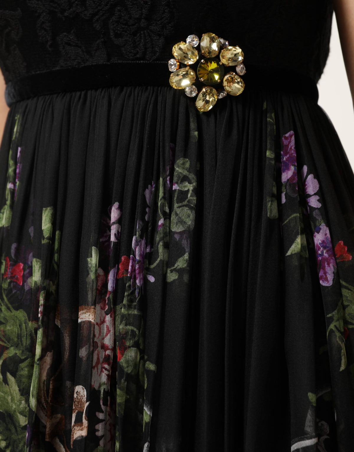Dolce & Gabbana Zwart Bloemig Sleutelprint Kristallen Strapless Jurk