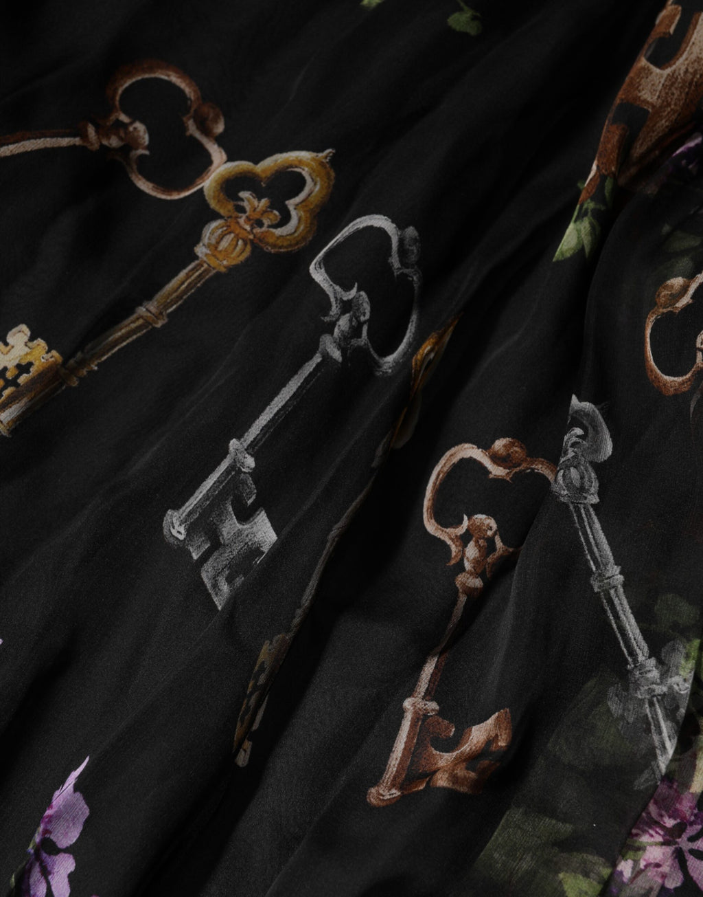 Dolce & Gabbana Zwart Bloemig Sleutelprint Kristallen Strapless Jurk