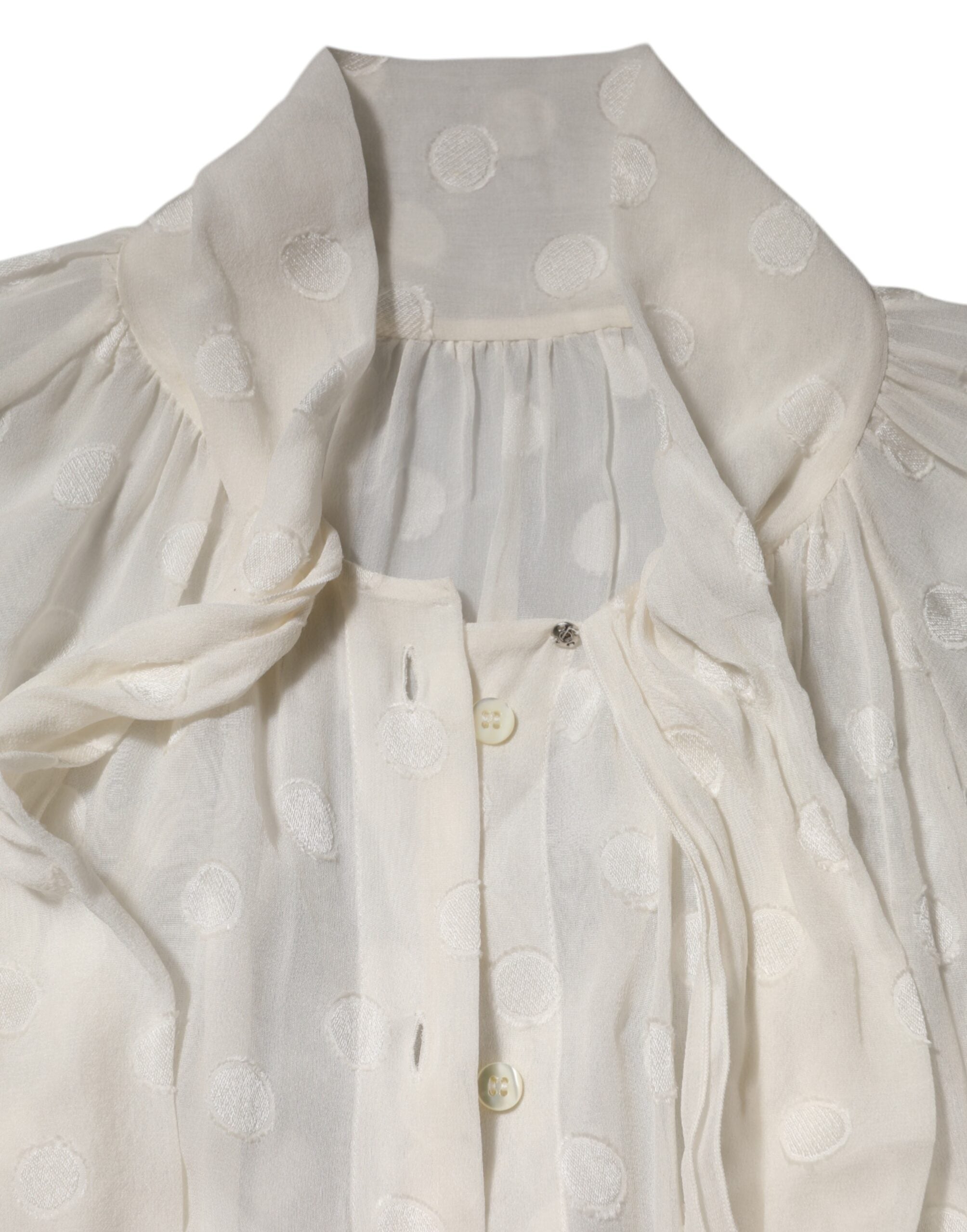 Dolce & Gabbana Weißes Polka-Hemd mit Seidenfliege Hemdbluse Top