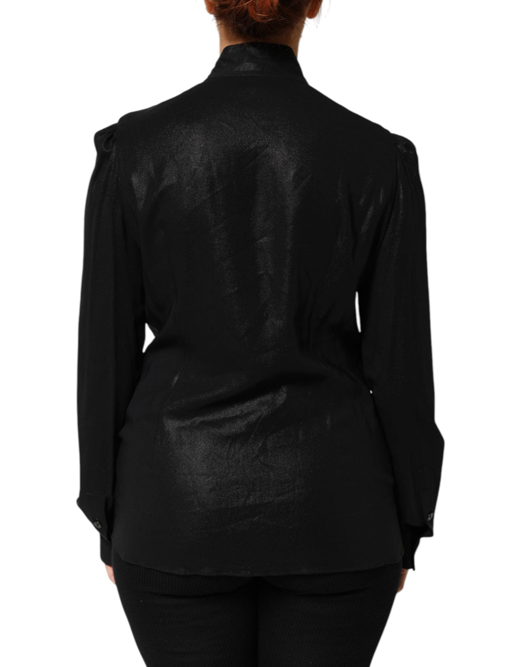 Dolce & Gabbana Schwarzes Viskose-Langarm-Krawattenblusentop