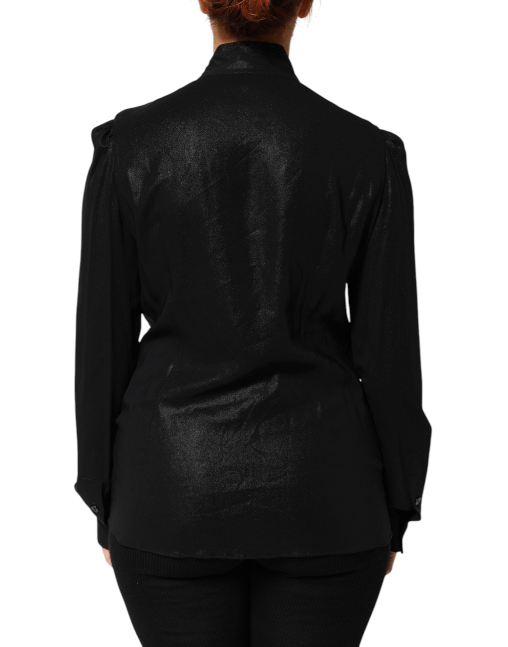 Dolce & Gabbana Schwarzes Viskose-Langarm-Krawattenblusentop