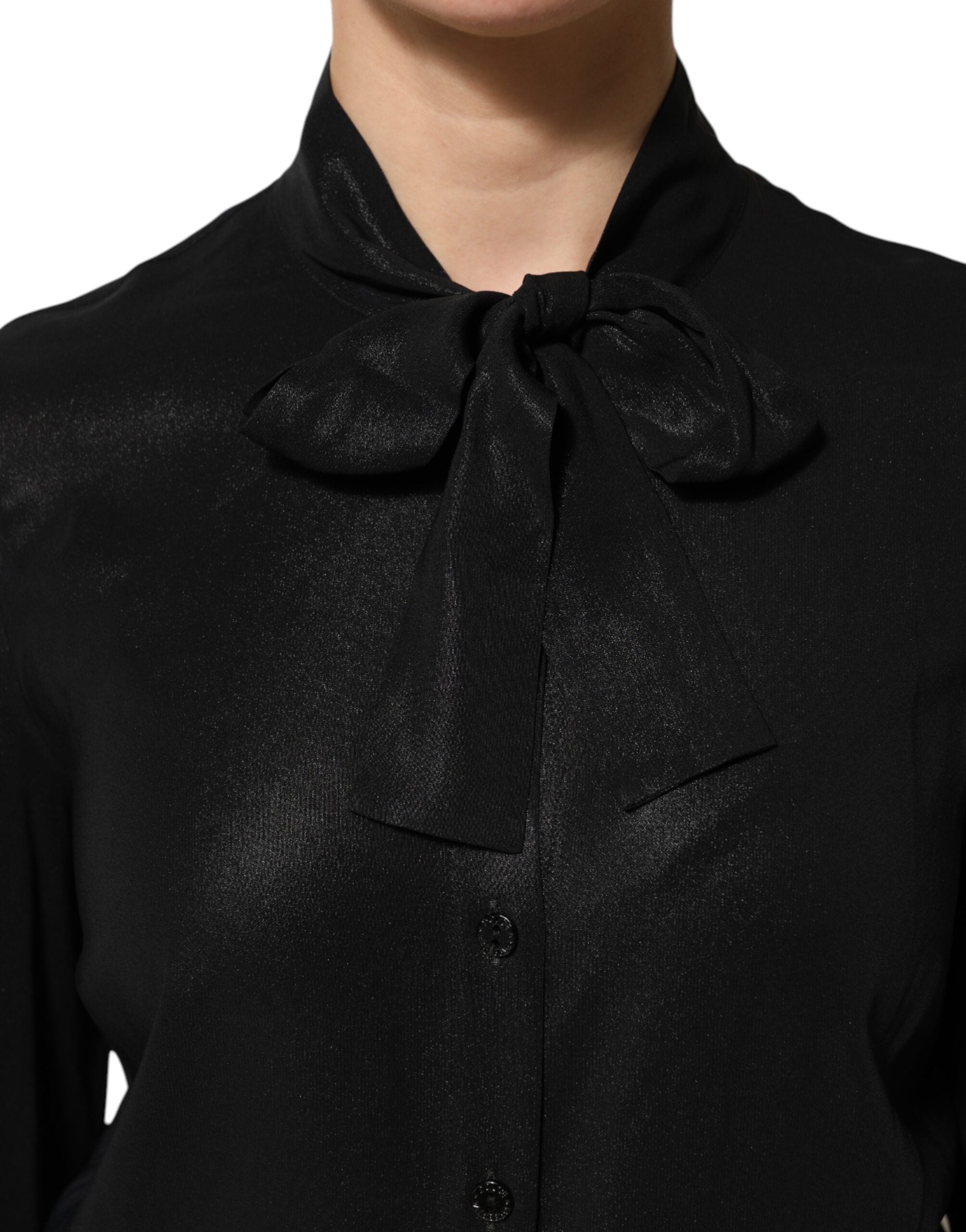 Dolce & Gabbana Schwarzes Viskose-Langarm-Krawattenblusentop