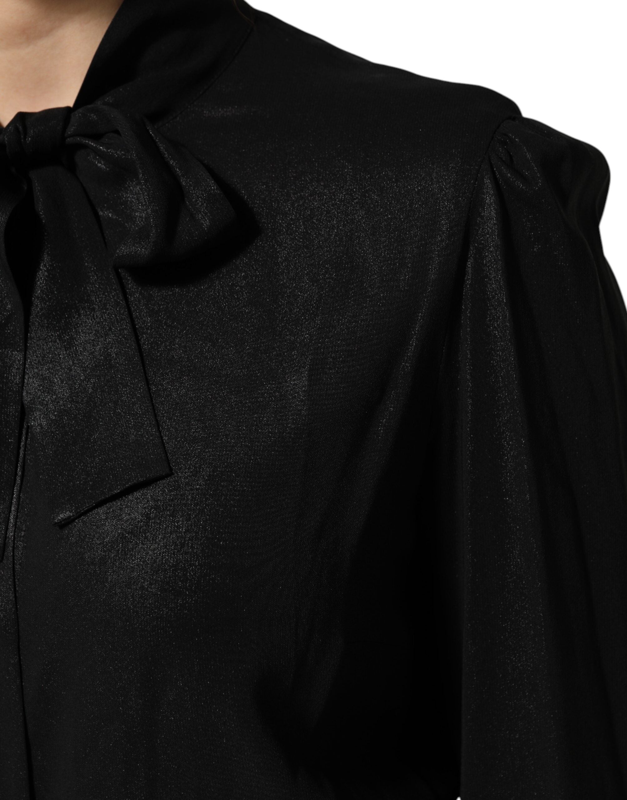 Dolce & Gabbana Schwarzes Viskose-Langarm-Krawattenblusentop
