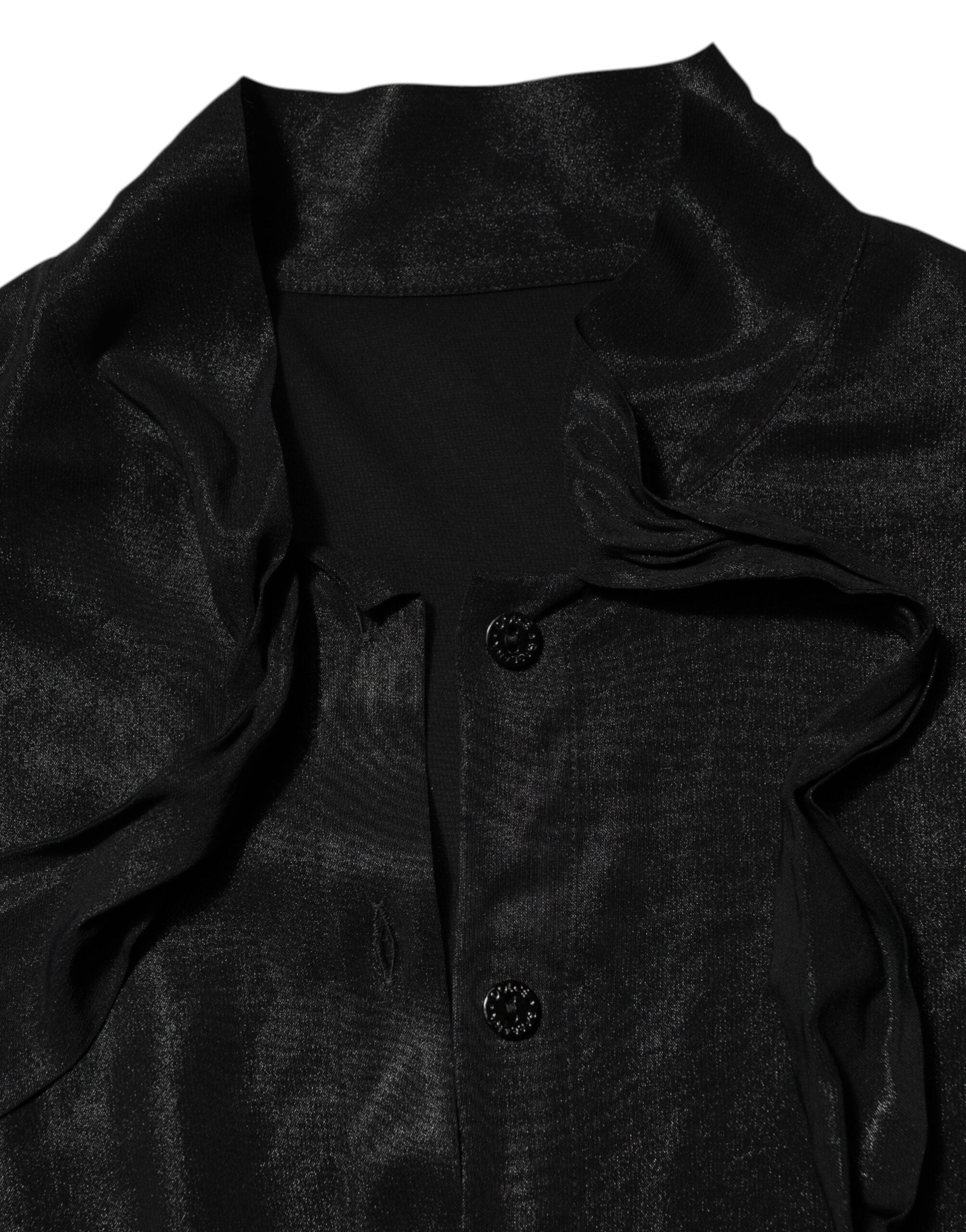 Dolce & Gabbana Schwarzes Viskose-Langarm-Krawattenblusentop