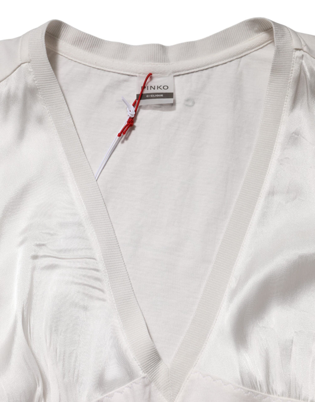 PINKO Weißes Seidenmischung Spitzenbesatz Ärmelloses V-Ausschnitt Damen Top