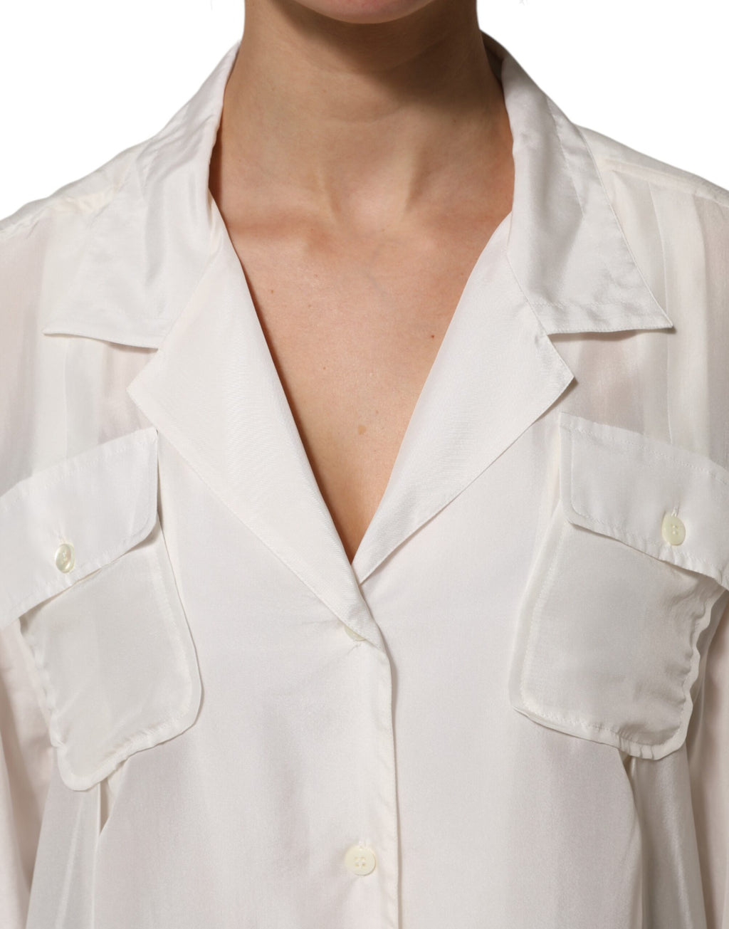 Dolce & Gabbana Witte Zijden Blouse Top met Kraag en 3/4 Mouwen