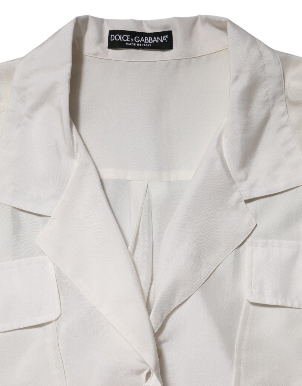 Dolce & Gabbana Witte Zijden Blouse Top met Kraag en 3/4 Mouwen