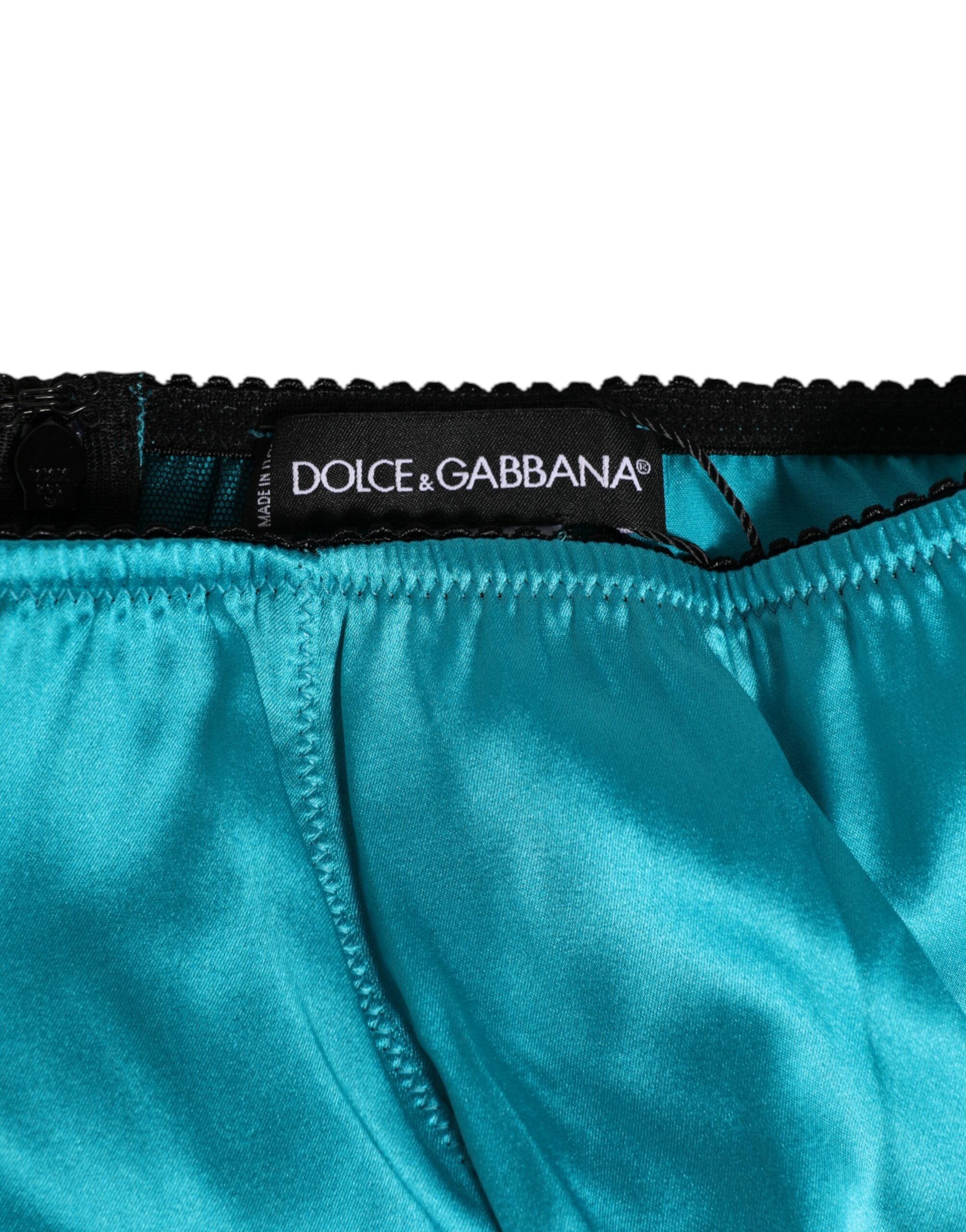 Dolce & Gabbana Aqua Green Satin High-Waist Slip Unterwäsche