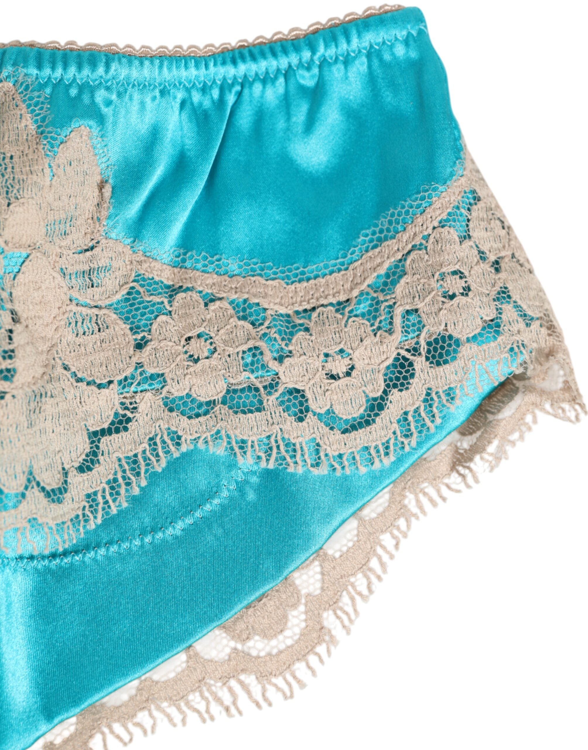 Dolce & Gabbana Blauer Seidensatin mit Spitzenbesatz Neuer Slip Unterwäsche