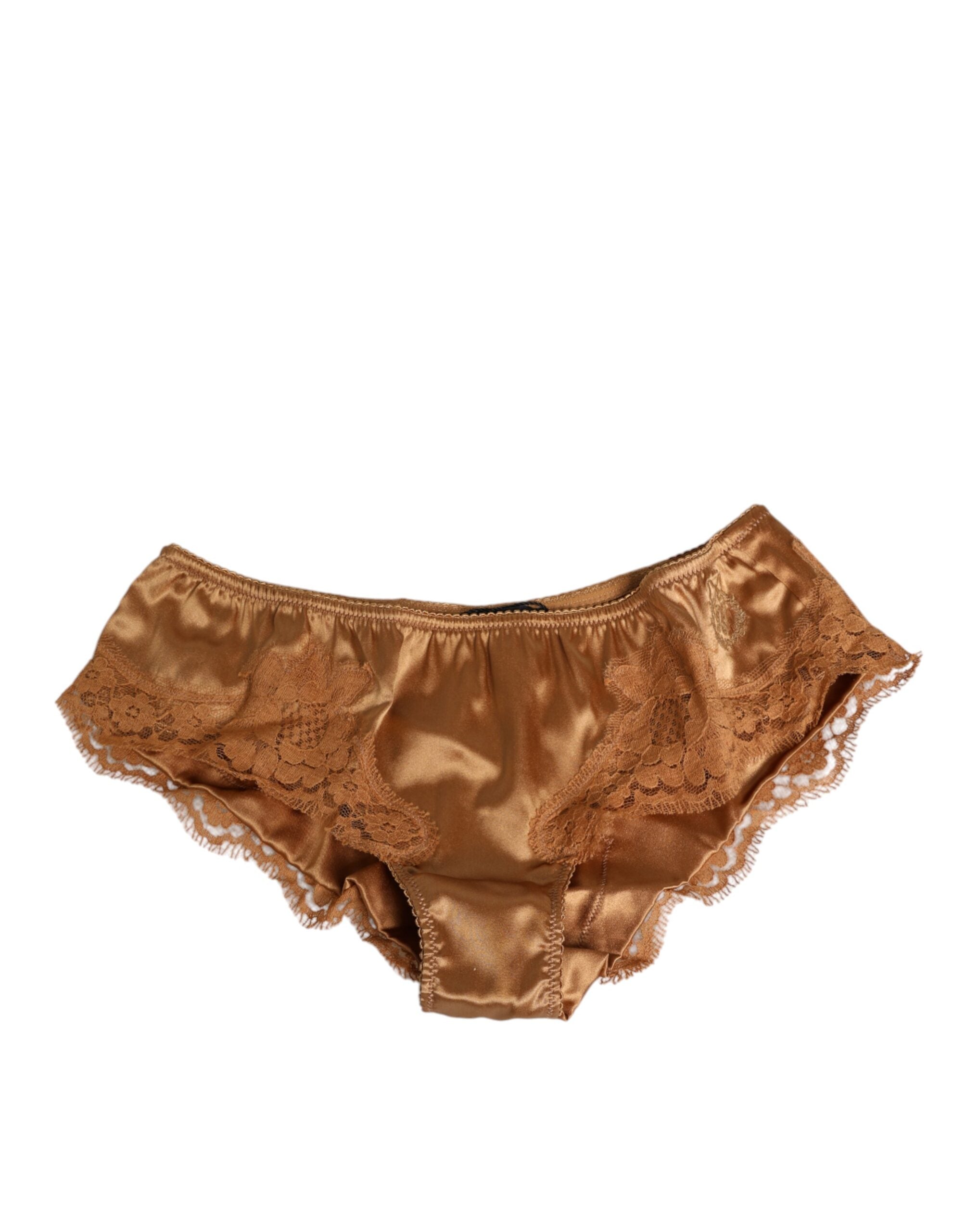 Dolce & Gabbana Brauner Spitze Seide Satin Slip Unterwäsche