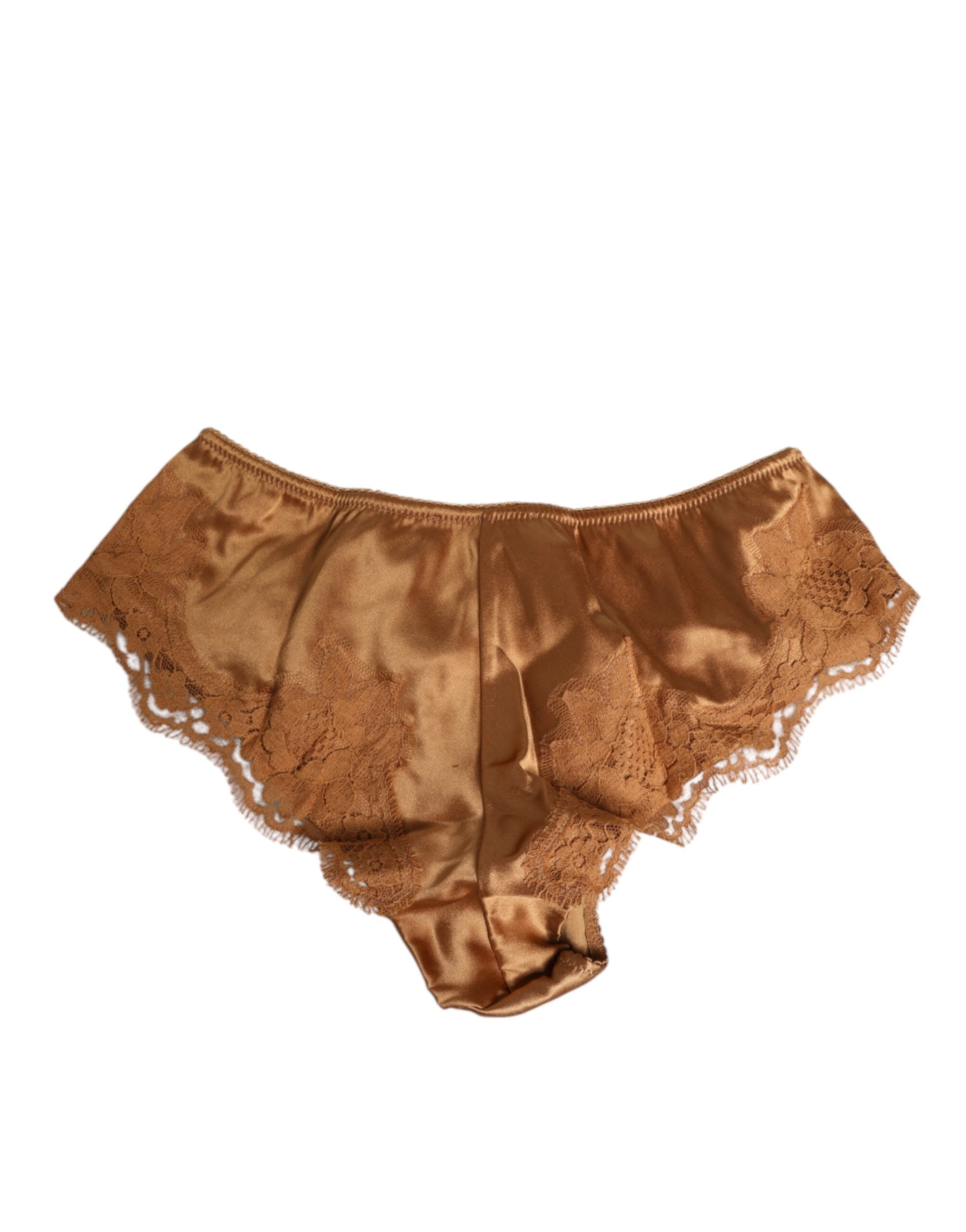 Dolce & Gabbana Brauner Spitze Seide Satin Slip Unterwäsche
