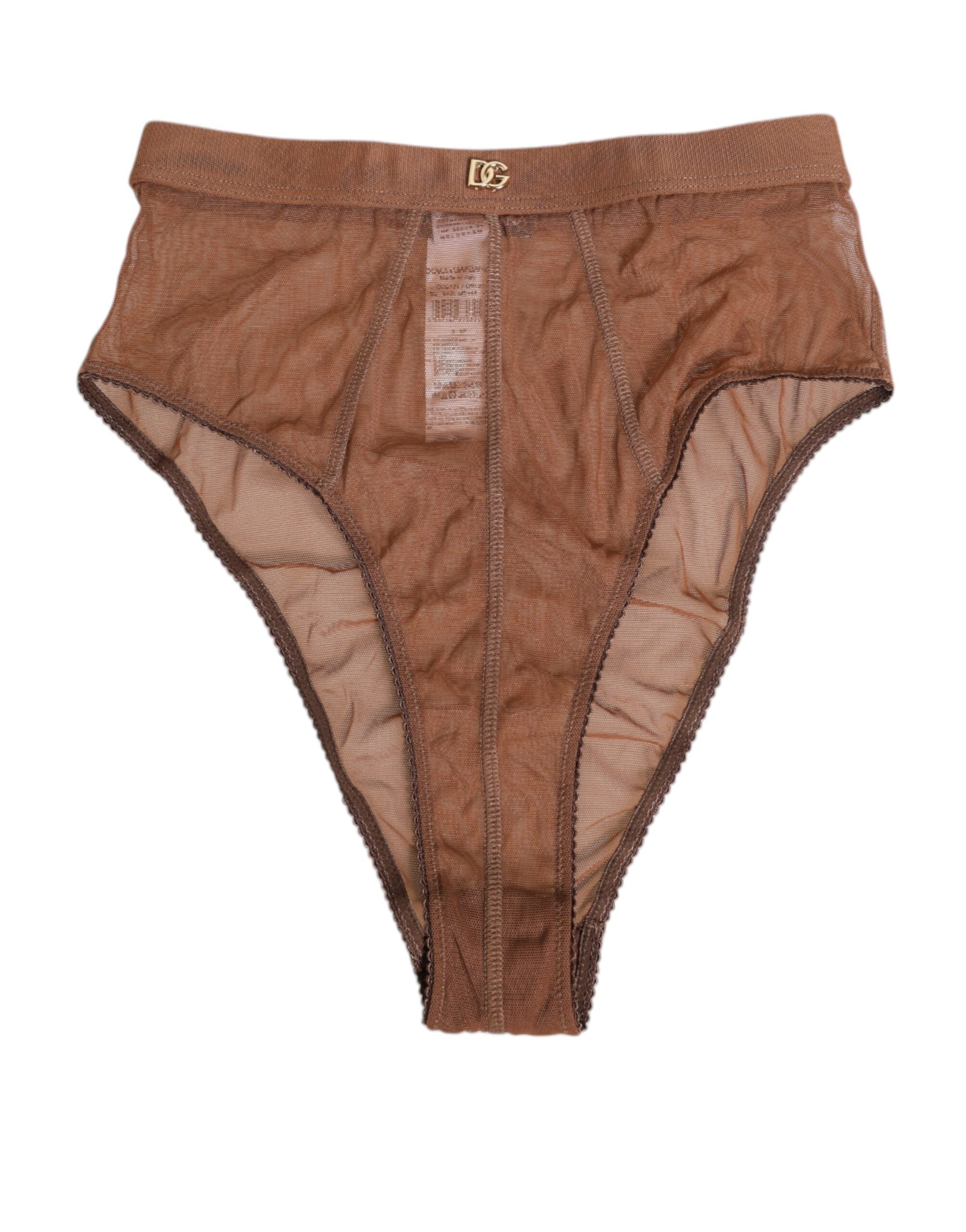 Dolce & Gabbana Brauner durchsichtiger Netzslip mit hoher Taille Unterwäsche