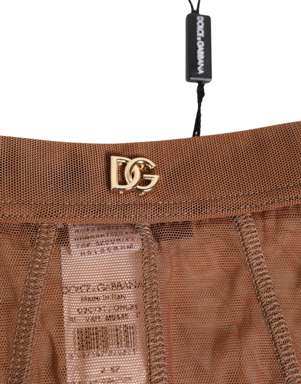 Dolce & Gabbana Brauner durchsichtiger Netzslip mit hoher Taille Unterwäsche