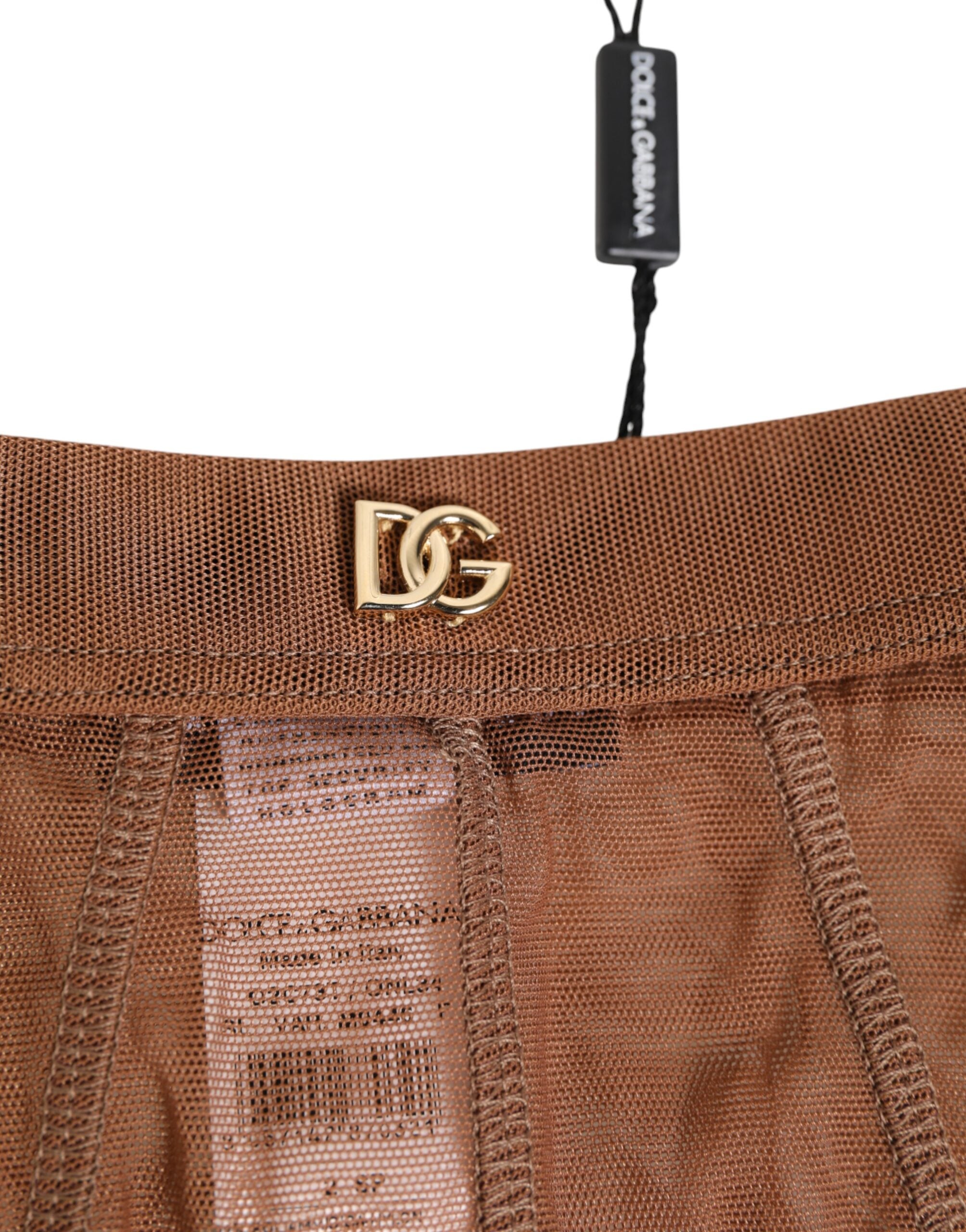 Dolce & Gabbana Brauner durchsichtiger Netzslip mit hoher Taille Unterwäsche