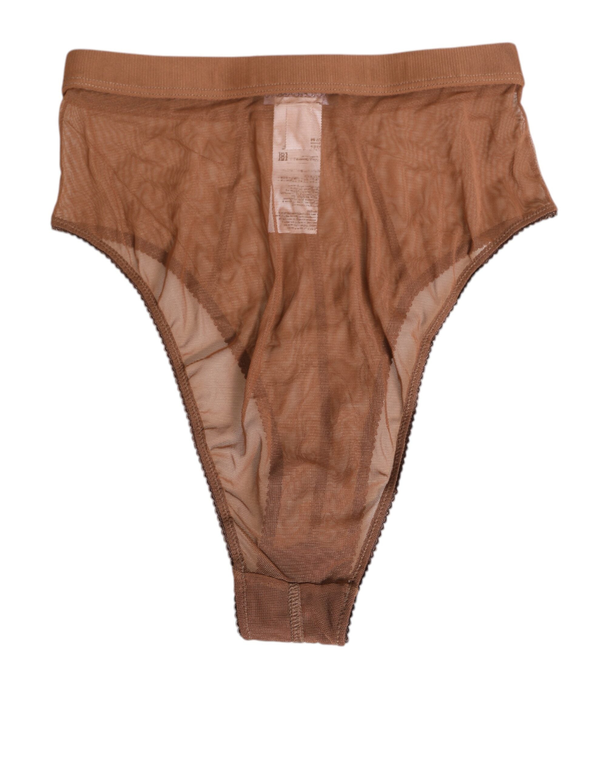 Dolce & Gabbana Brauner durchsichtiger Netzslip mit hoher Taille Unterwäsche