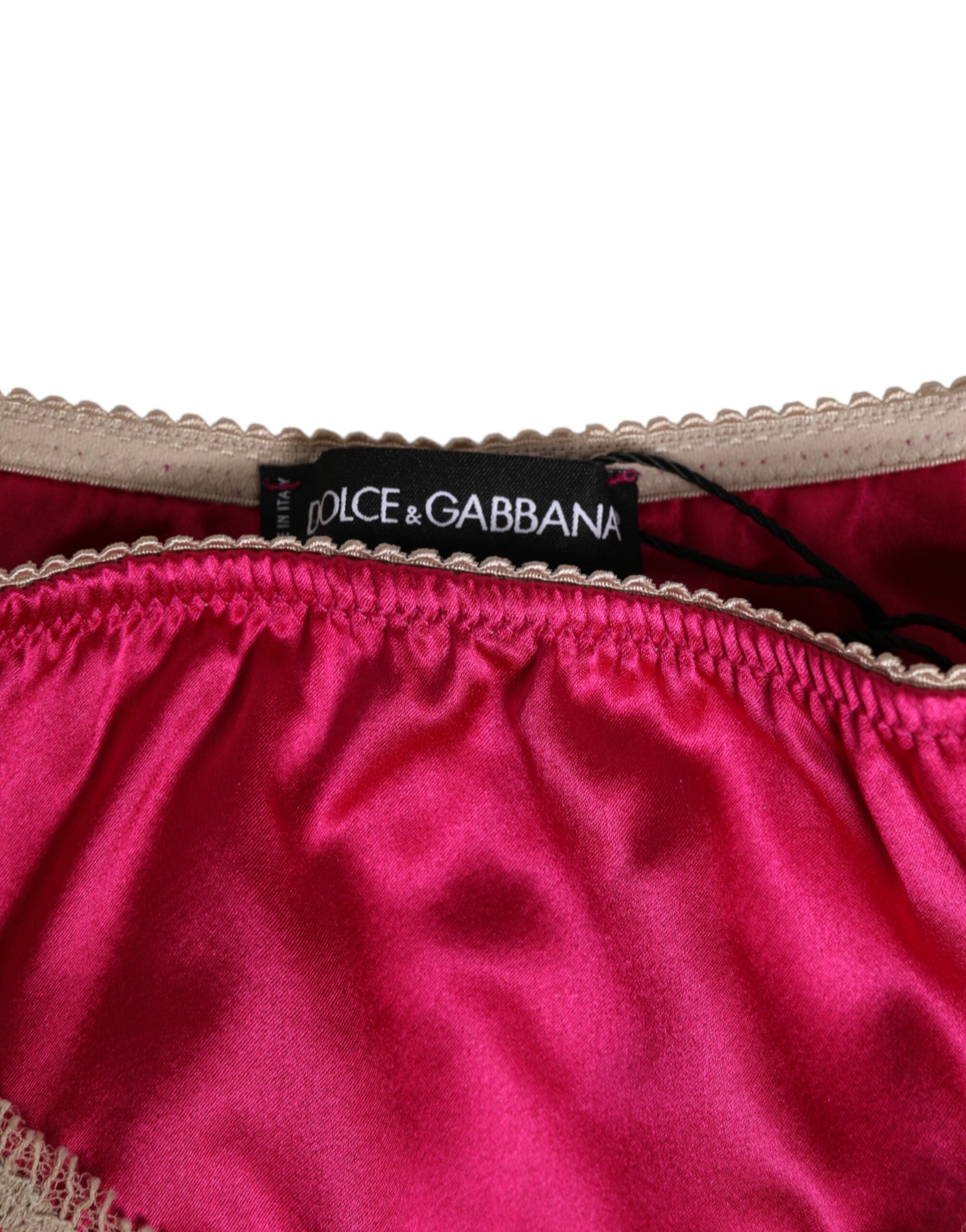 Dolce & Gabbana Rosa Seide Satin Spitze Trim neue Slip Unterwäsche