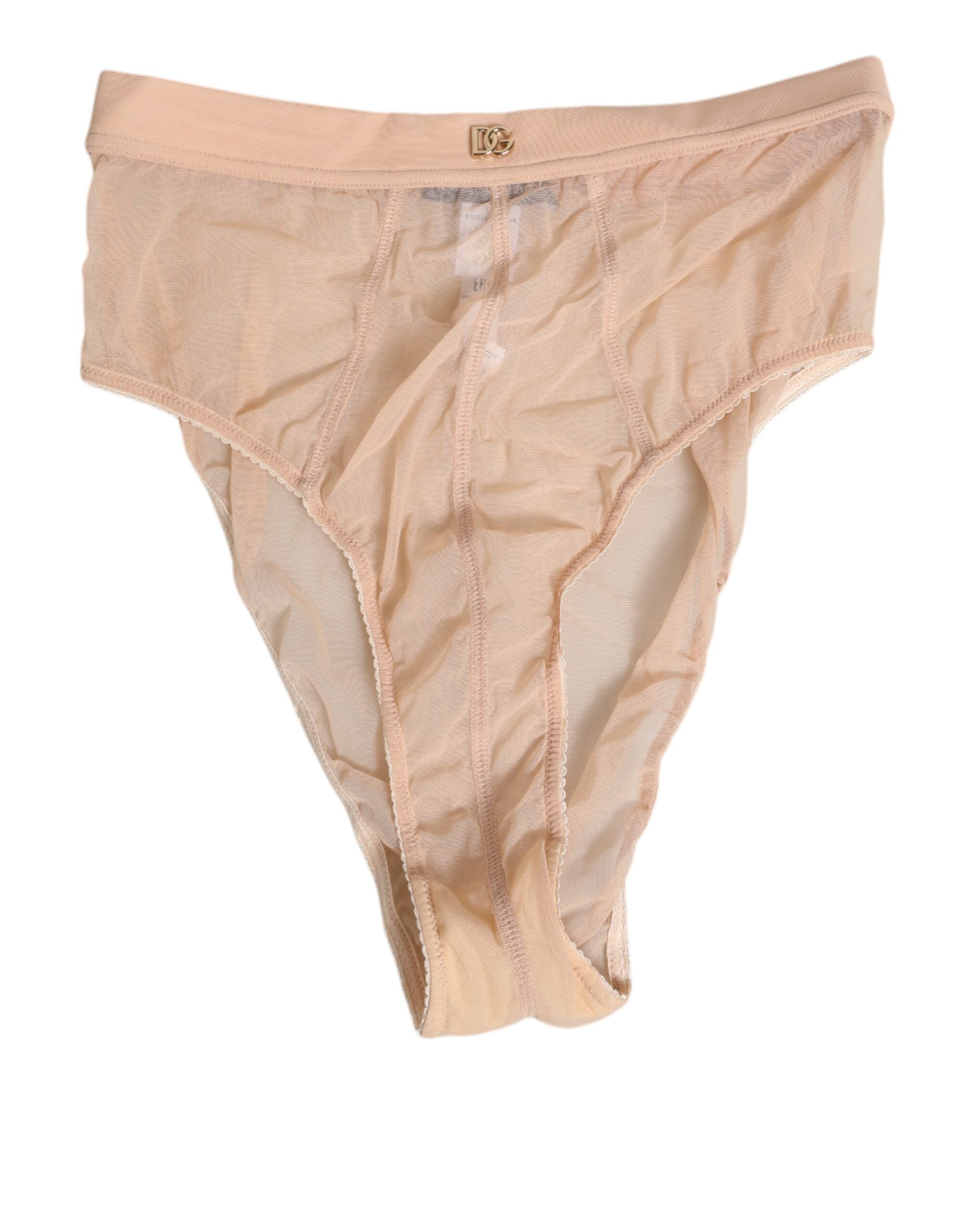 Dolce & Gabbana Beige Durchsichtiges Netz Höschen mit hoher Taille Unterwäsche