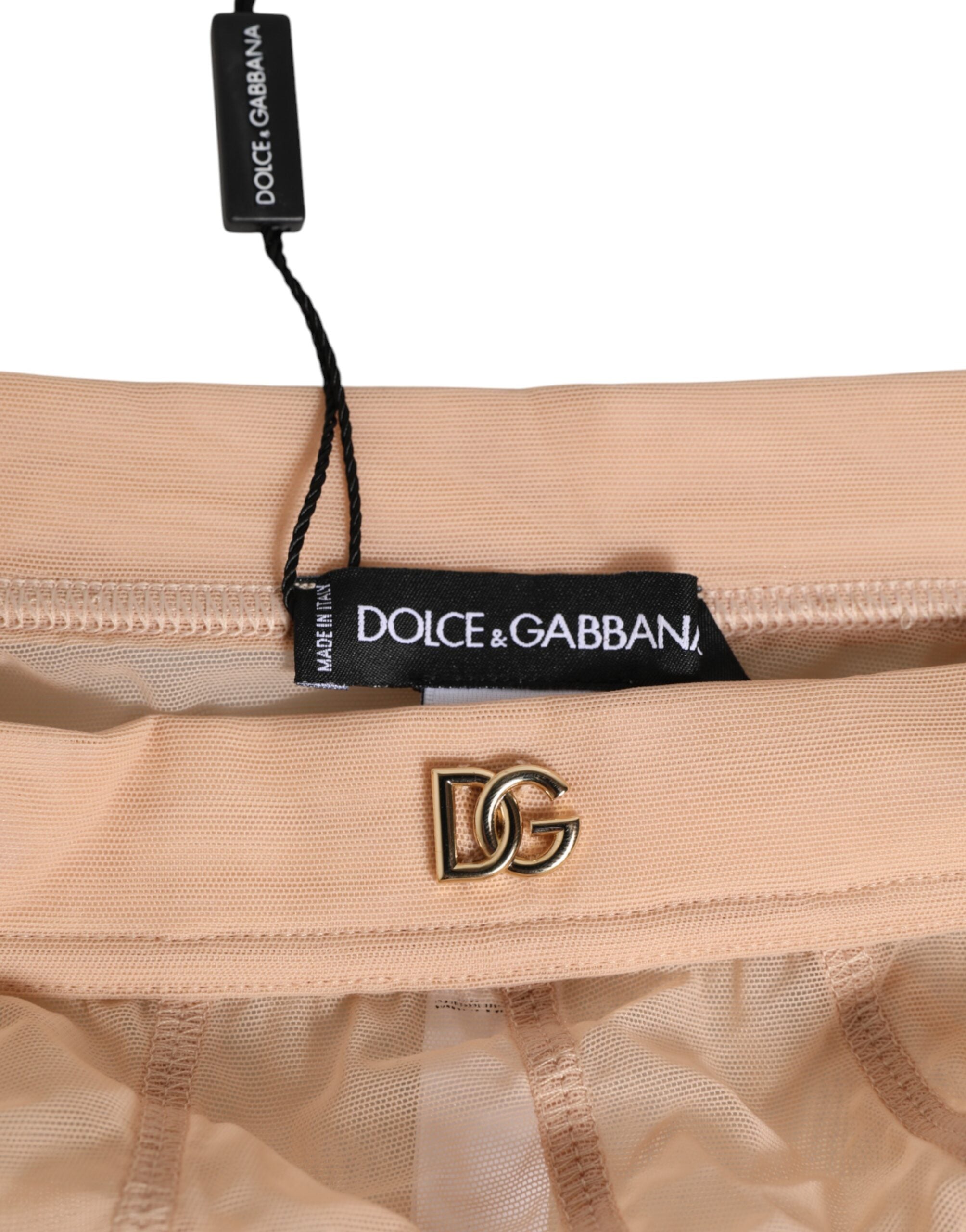 Dolce & Gabbana Beige Durchsichtiges Netz Höschen mit hoher Taille Unterwäsche