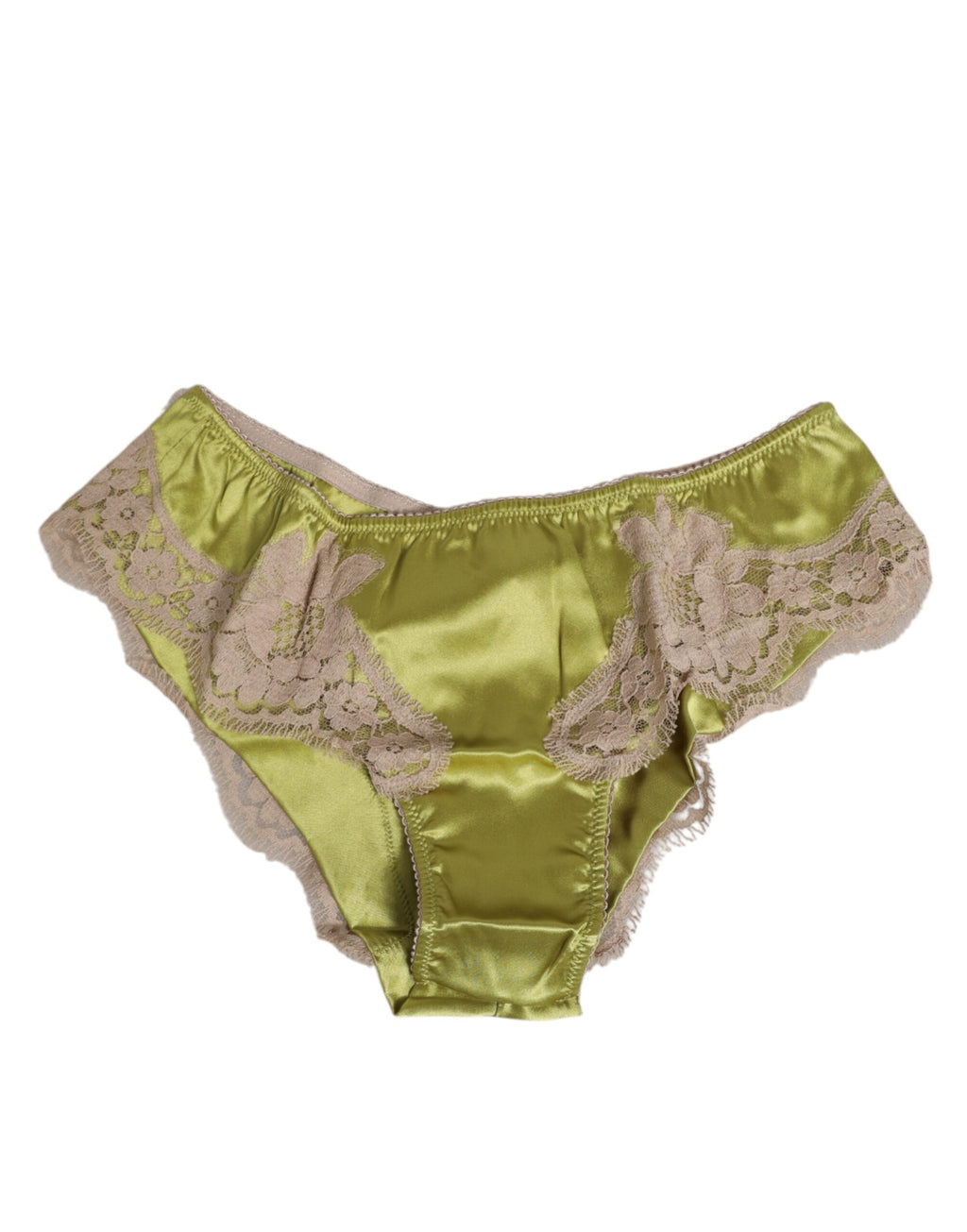 Dolce & Gabbana Grüner Seidensatin mit Spitzenbesatz Neuer Slip Unterwäsche