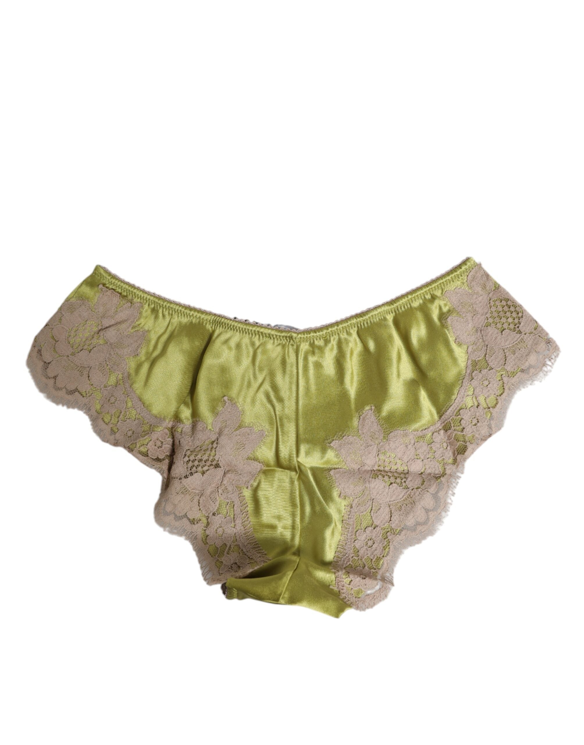 Dolce & Gabbana Grüner Seidensatin mit Spitzenbesatz Neuer Slip Unterwäsche