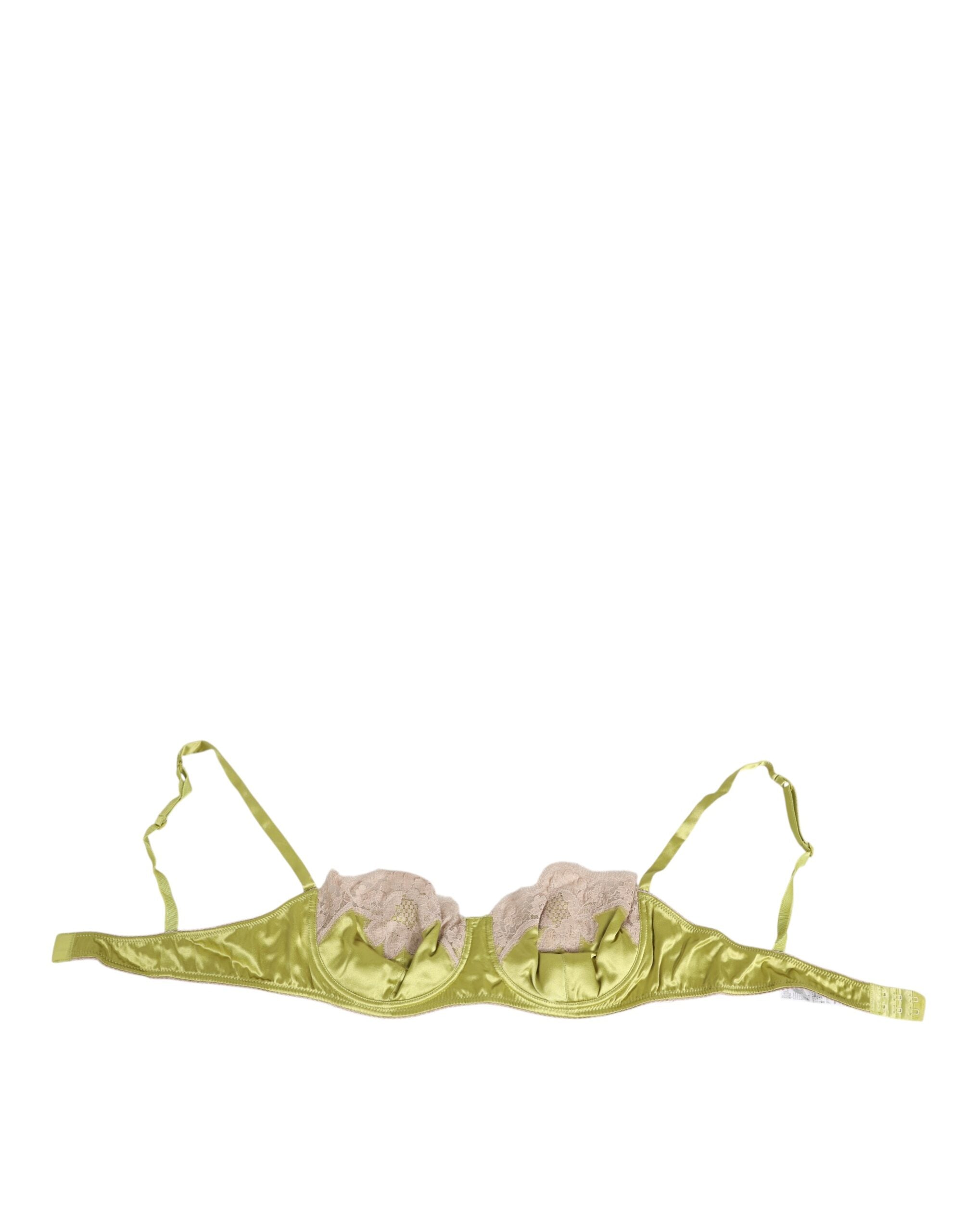 Dolce & Gabbana Limonengrüne Seidensatin-Spitze gepolsterte Balconnet-Unterwäsche