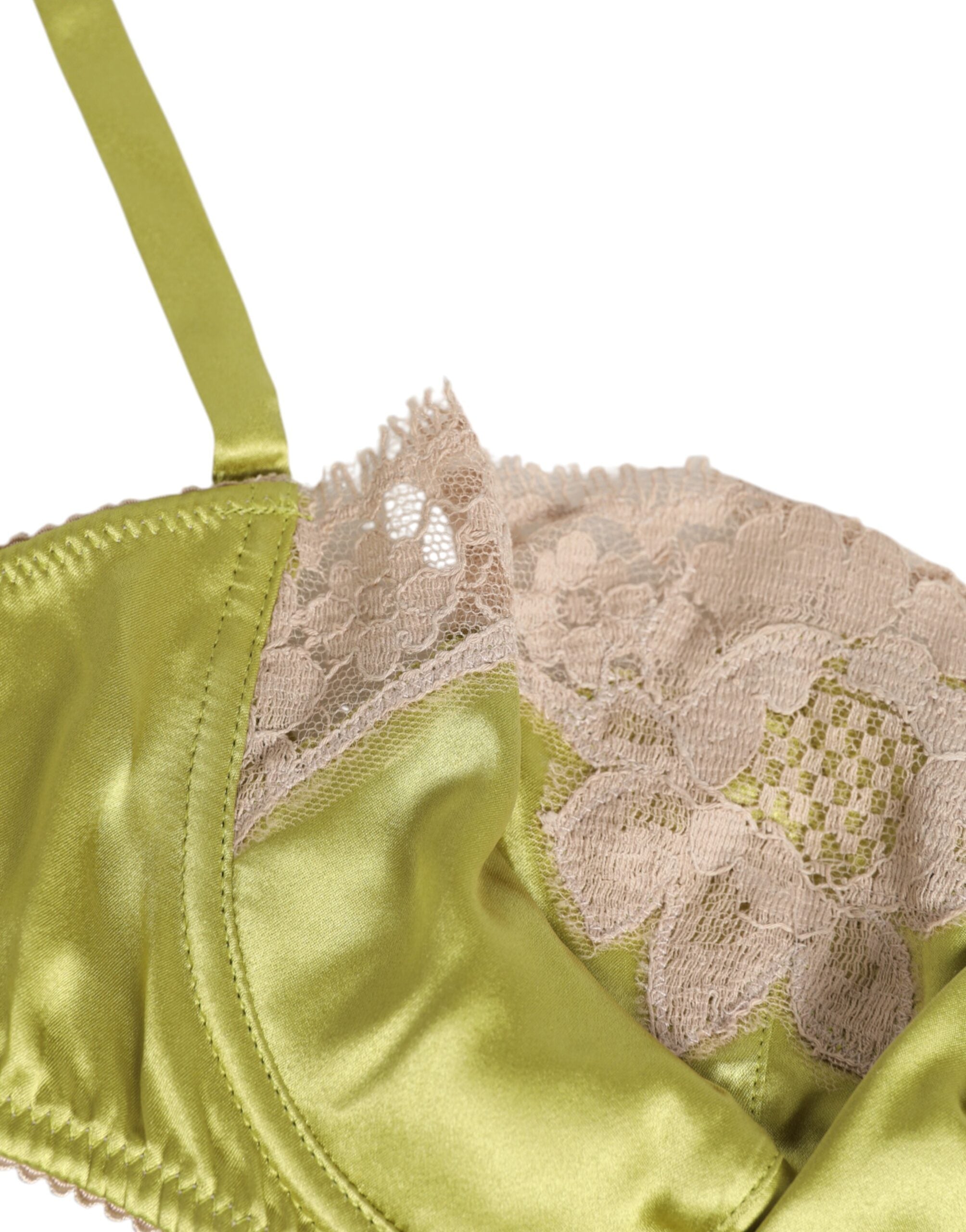 Dolce & Gabbana Limonengrüne Seidensatin-Spitze gepolsterte Balconnet-Unterwäsche