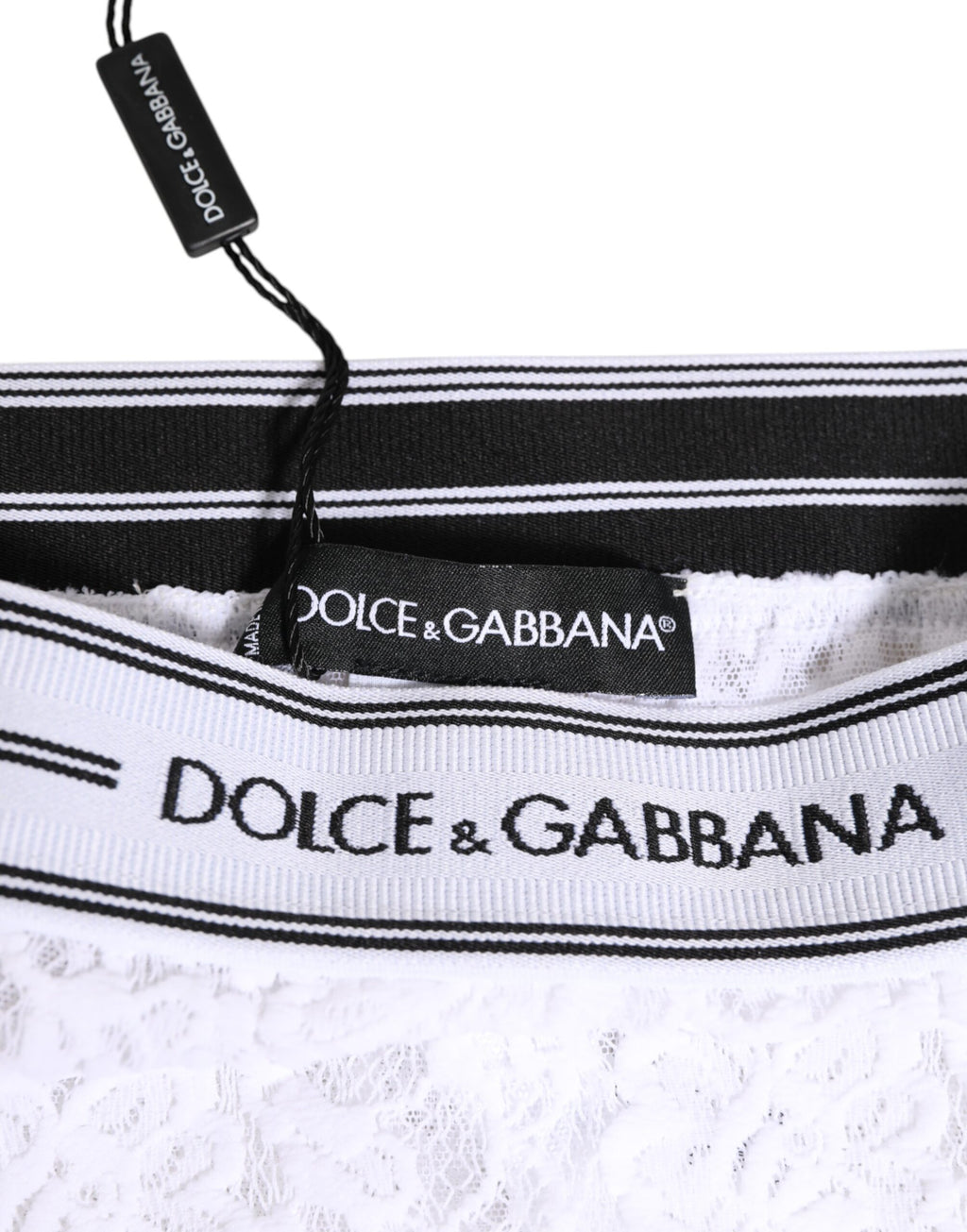 Dolce & Gabbana Weißer Spitzen-Slip-Slip mit Logo-Bund Unterwäsche