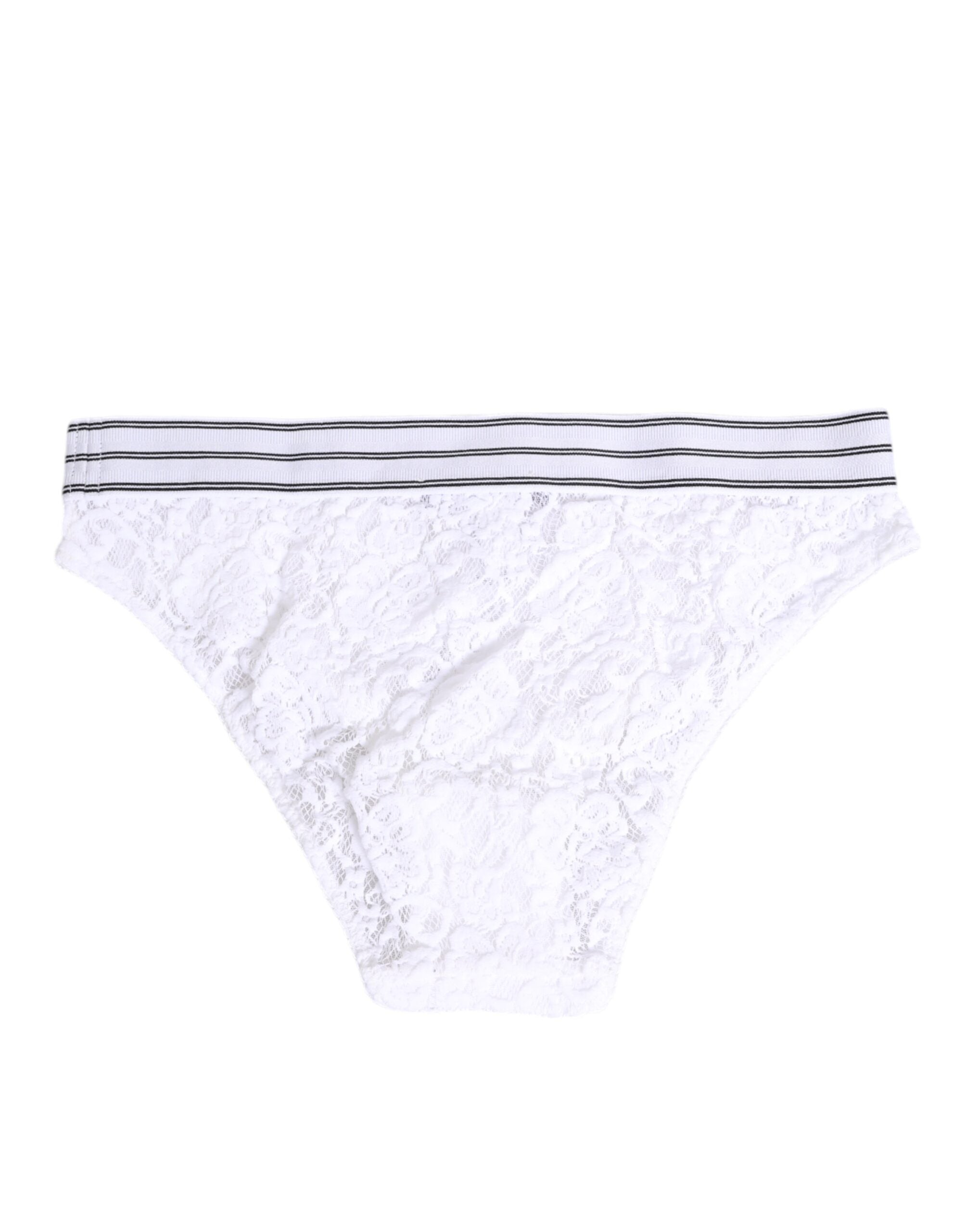 Dolce & Gabbana Weißer Spitzen-Slip-Slip mit Logo-Bund Unterwäsche