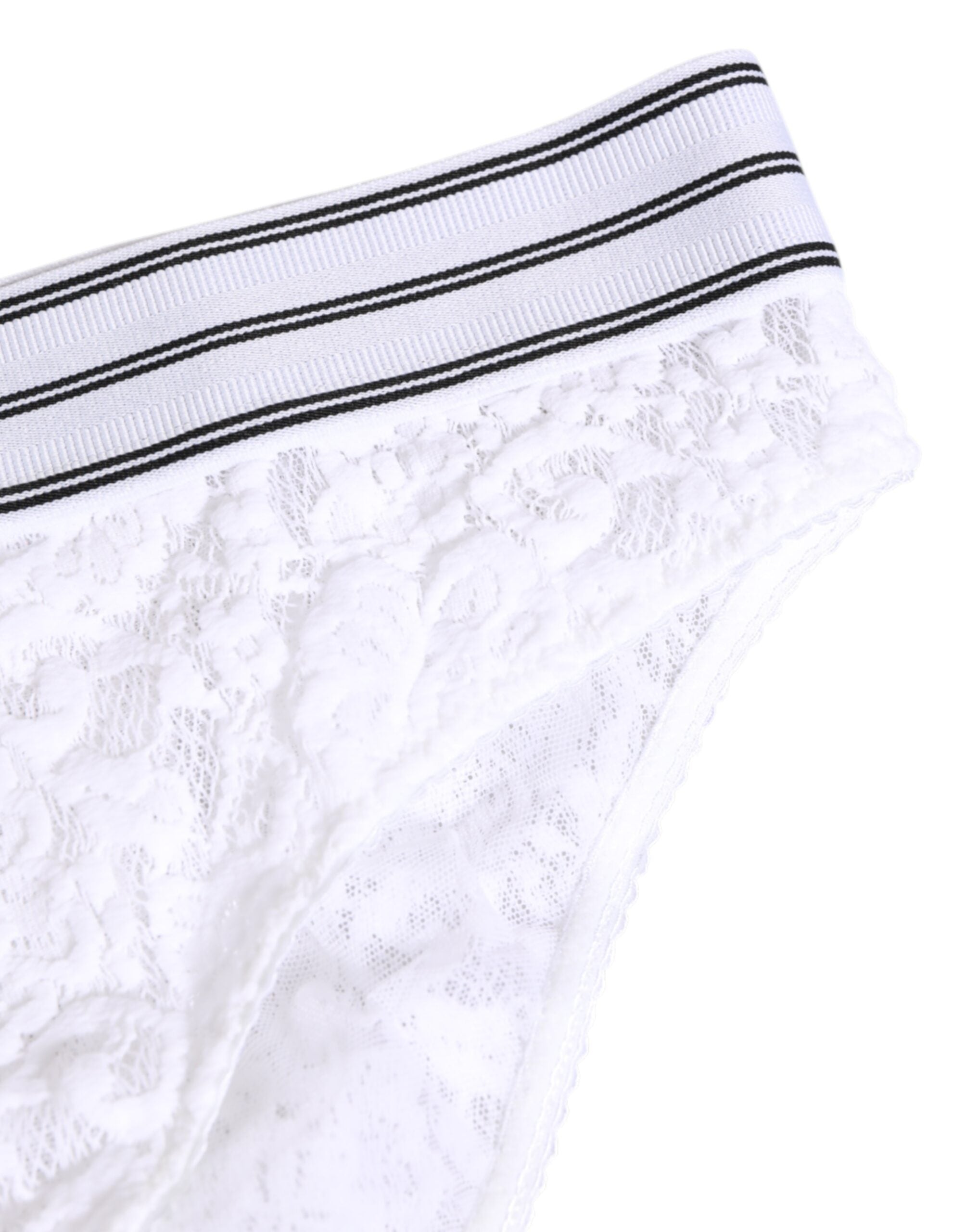 Dolce & Gabbana Weißer Spitzen-Slip-Slip mit Logo-Bund Unterwäsche