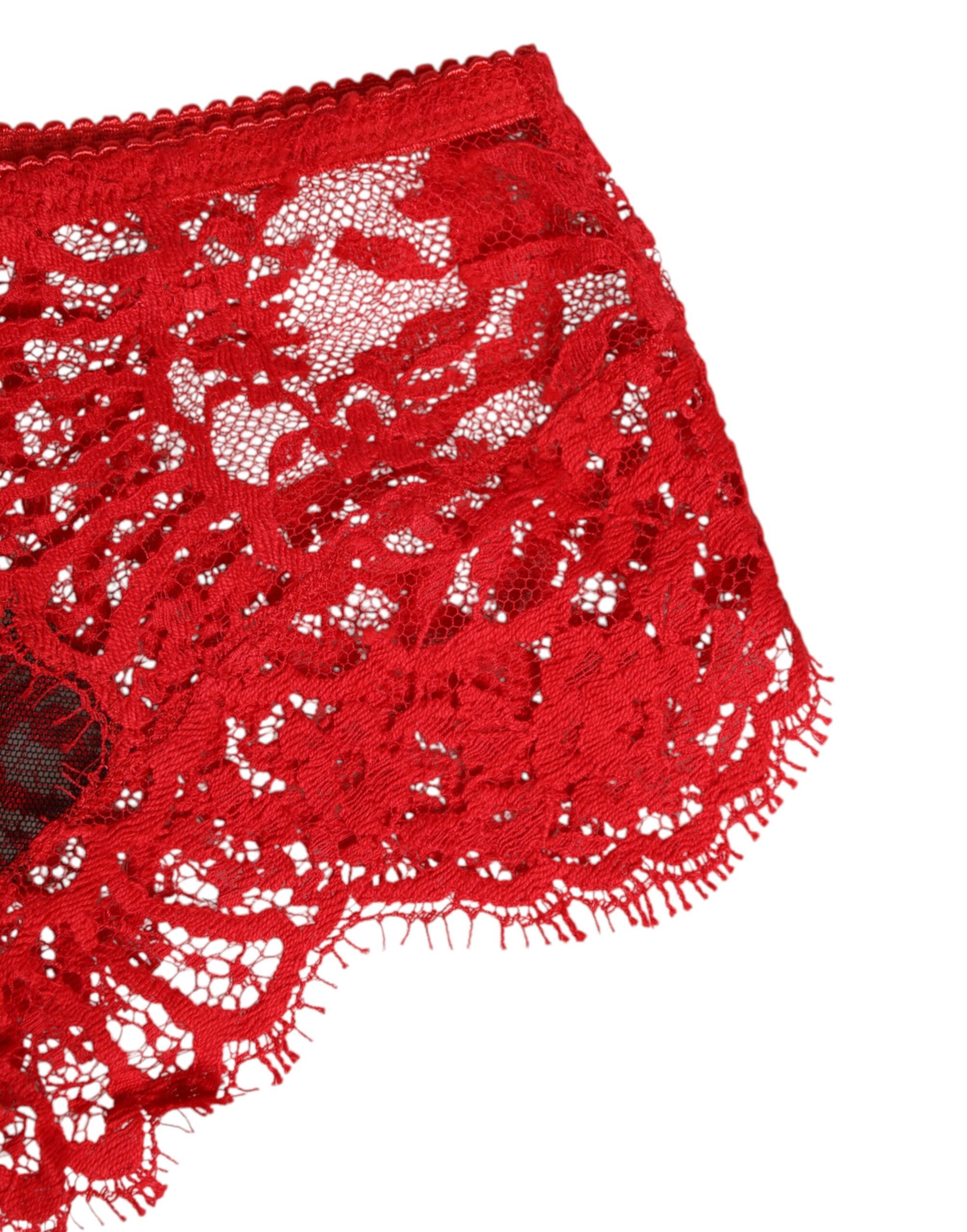 Dolce & Gabbana Roter floraler Spitzen-Slip für Frauen Unterwäsche